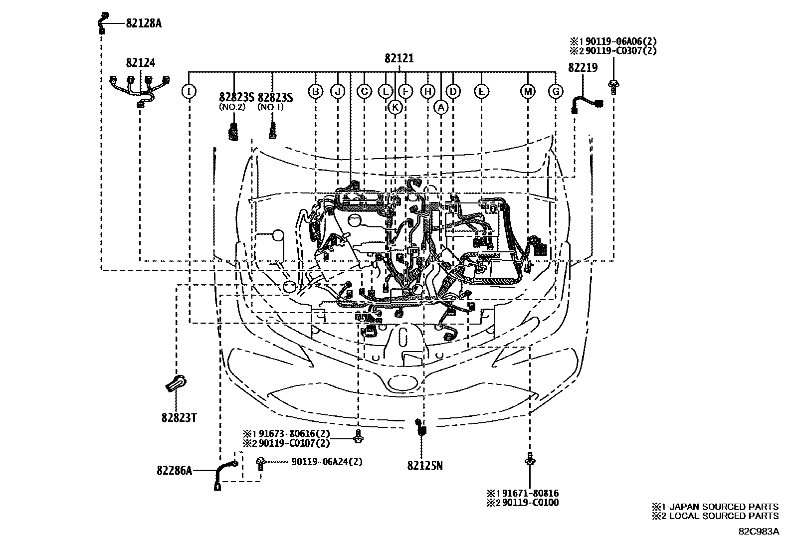 Toyota COROLLA 线束和卡夹 EPC diagram — 82C983A