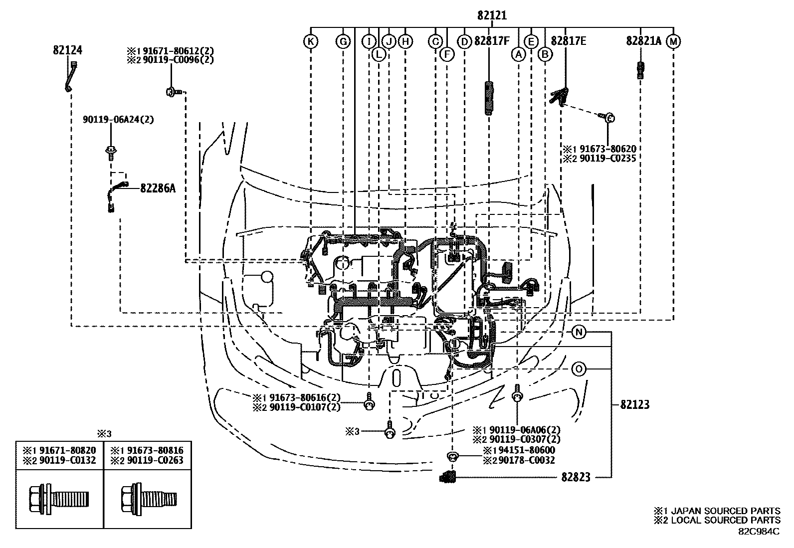 Toyota COROLLA 线束和卡夹 EPC diagram — 82C984C