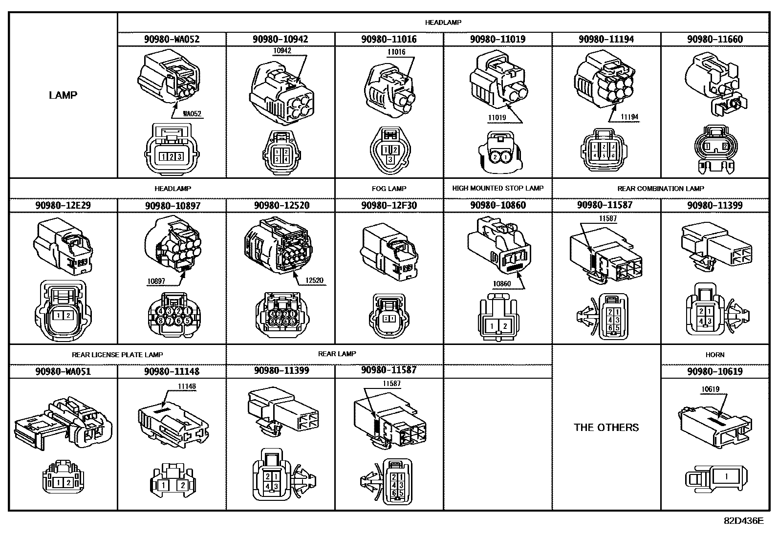 Toyota COROLLA 线束和卡夹 EPC diagram — 82D436E