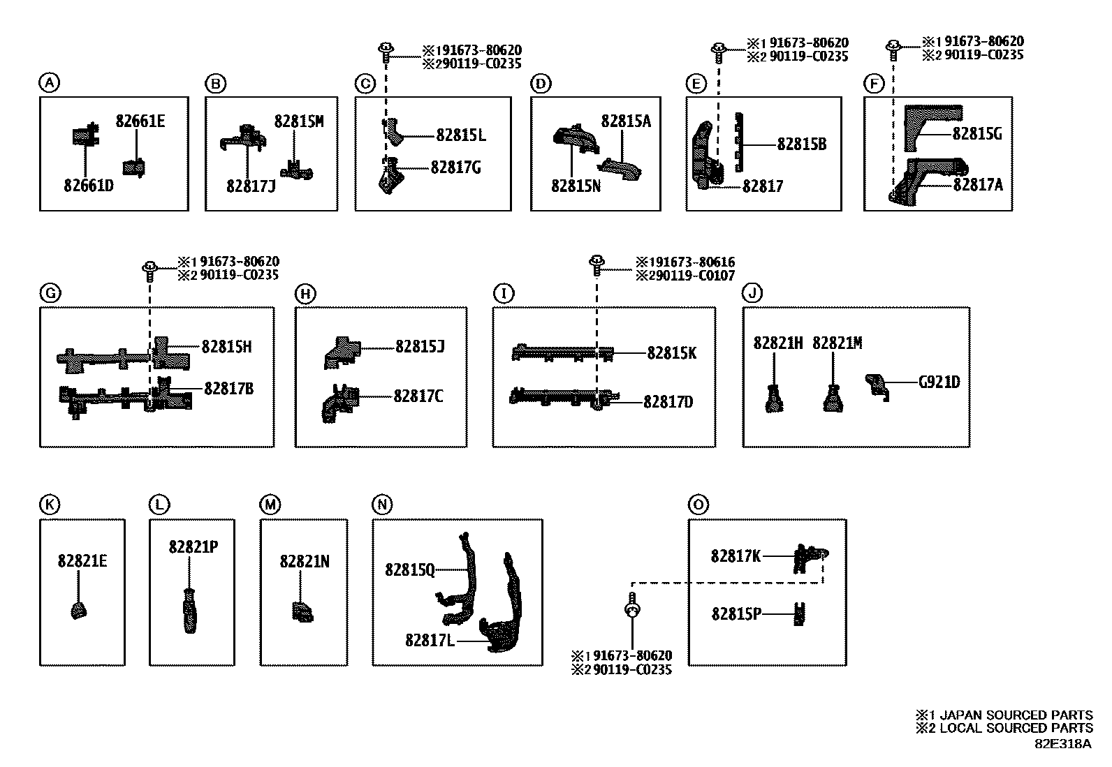Toyota COROLLA 线束和卡夹 EPC diagram — 82E318A