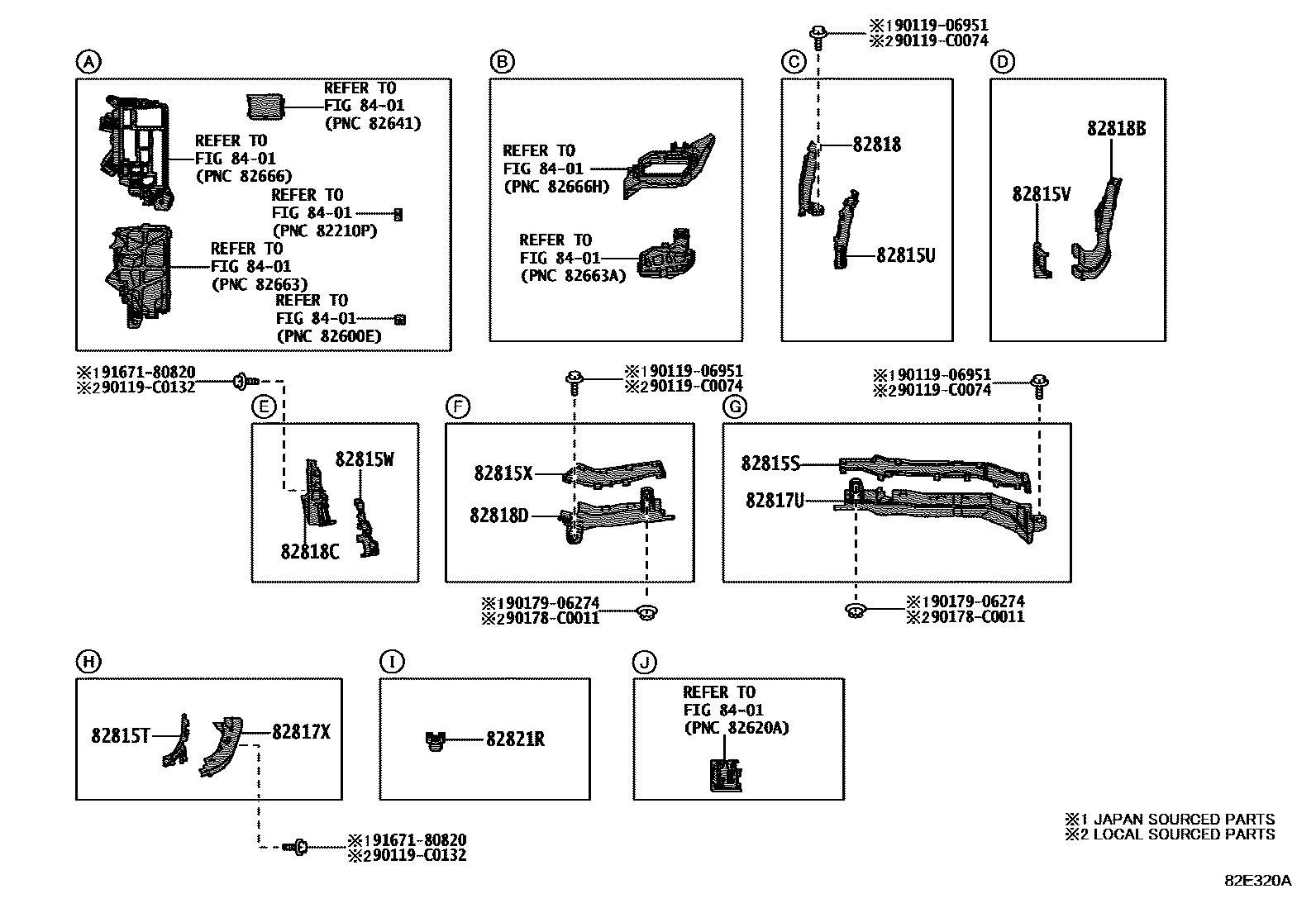 Toyota COROLLA 线束和卡夹 EPC diagram — 82E320A