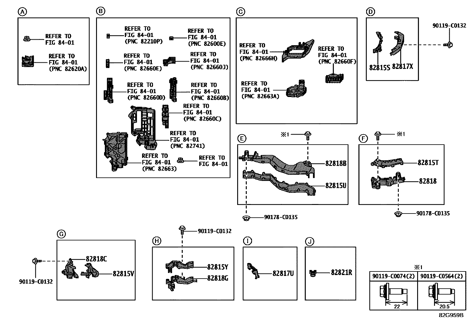 Toyota COROLLA 线束和卡夹 EPC diagram — 82G959B