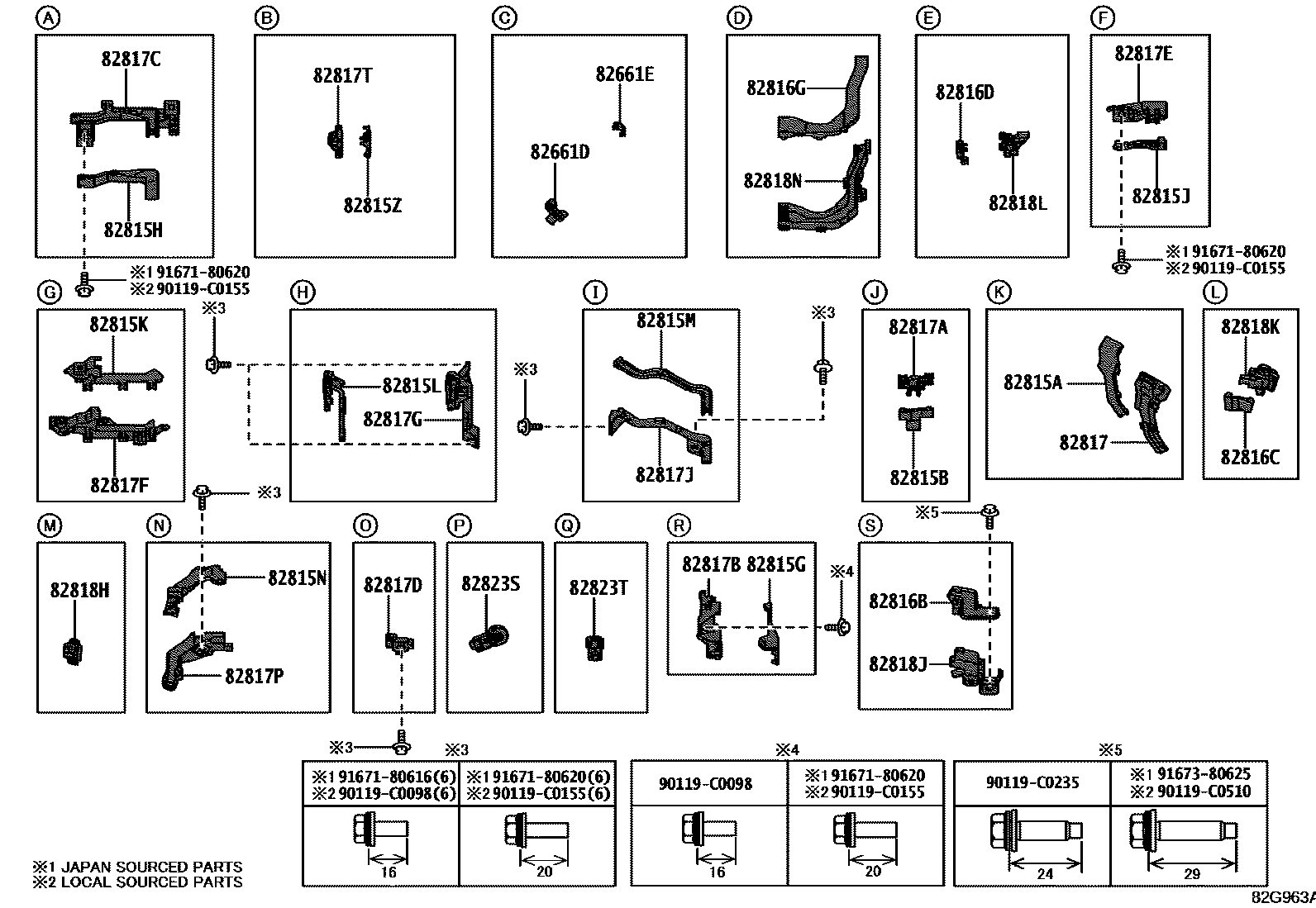 Toyota COROLLA 线束和卡夹 EPC diagram — 82G963A