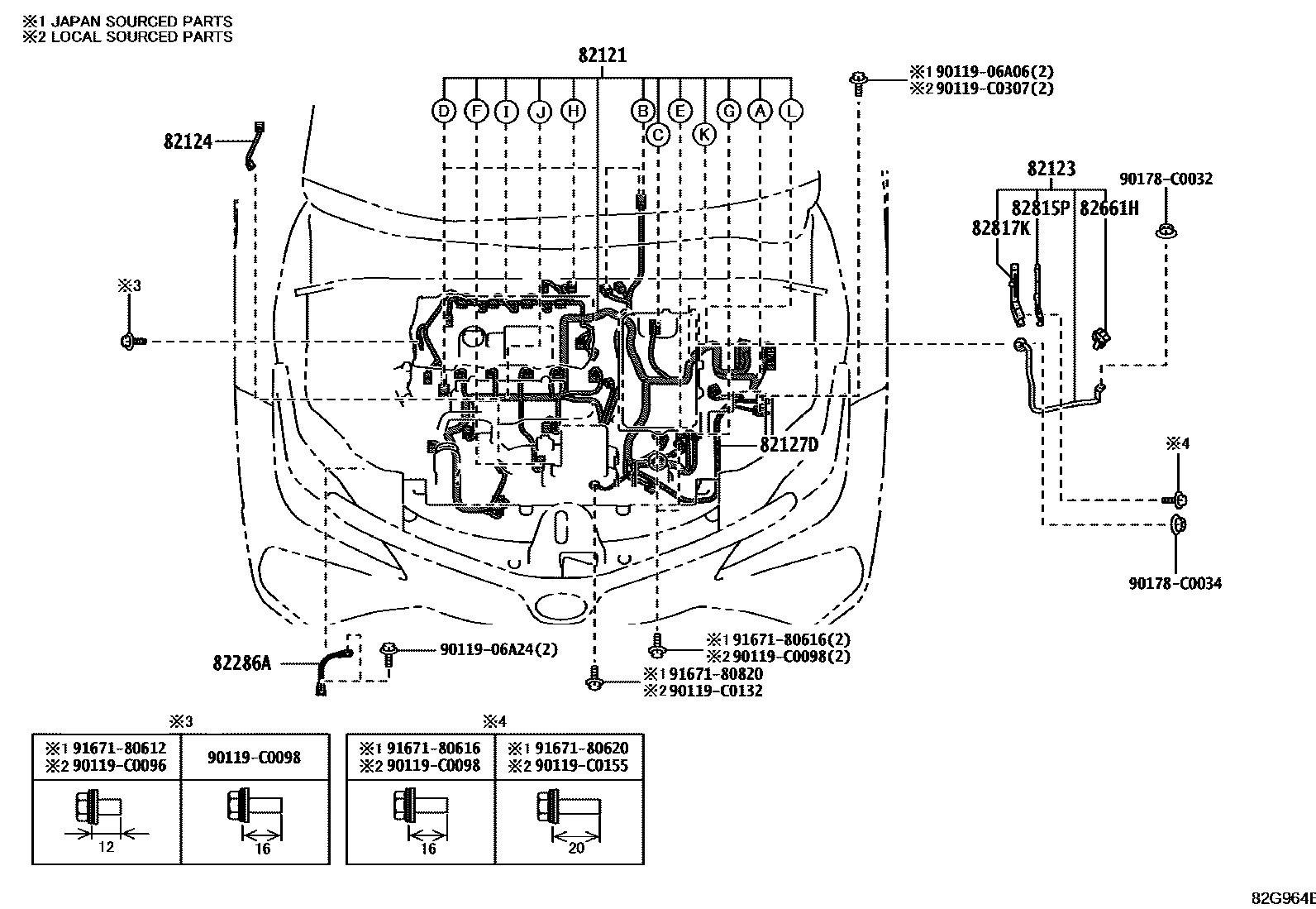 Toyota COROLLA 线束和卡夹 EPC diagram — 82G964B