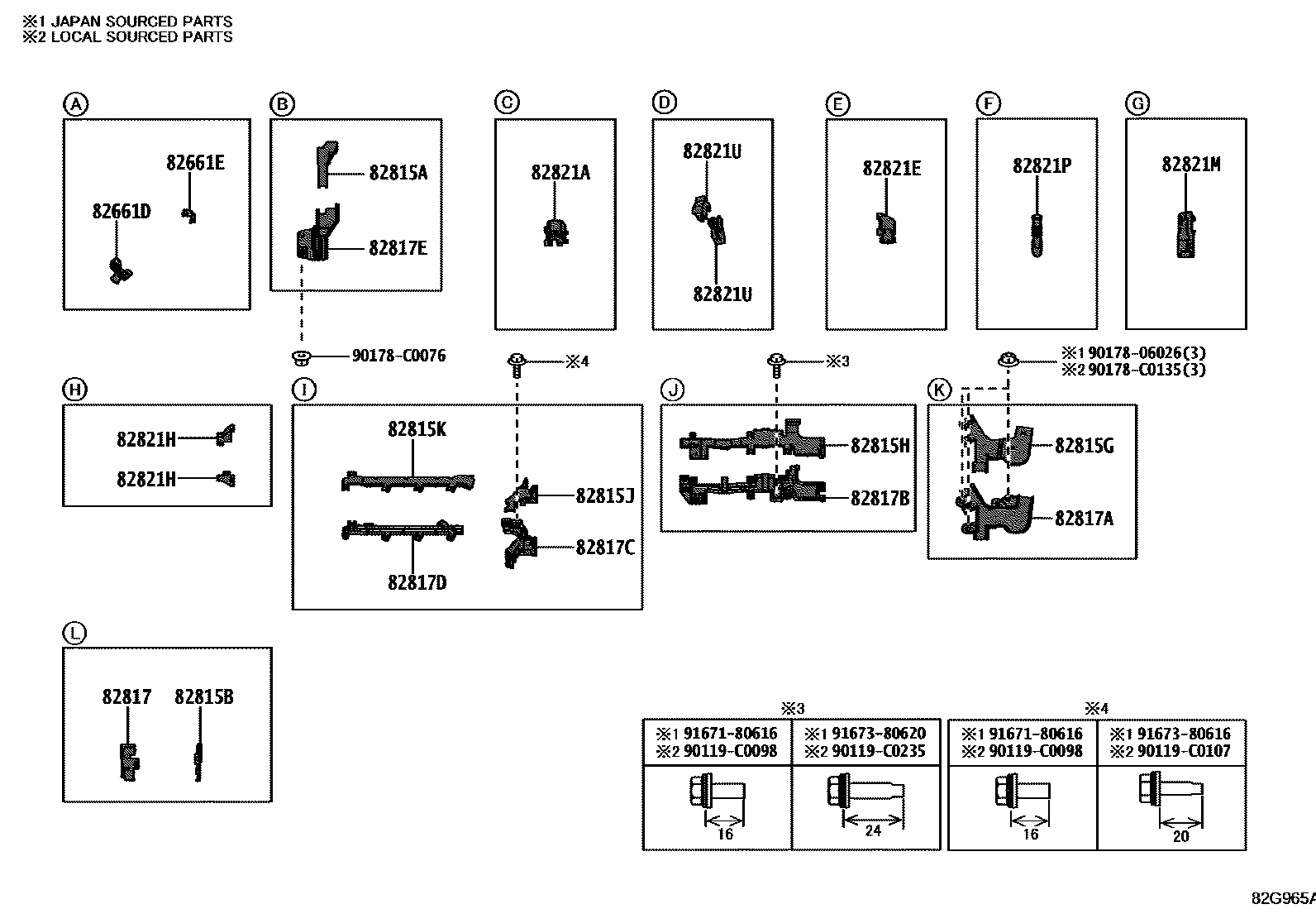 Toyota COROLLA 线束和卡夹 EPC diagram — 82G965A