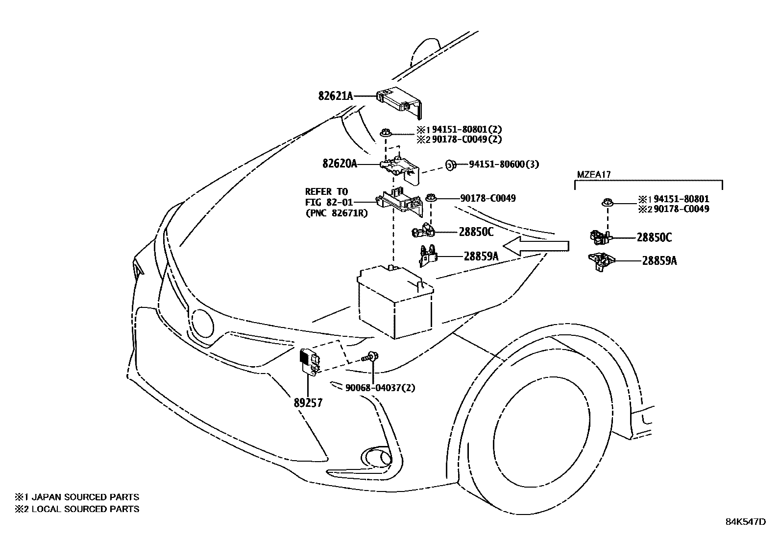 Toyota COROLLA 开关和继电器和ECU EPC diagram — 84K547D