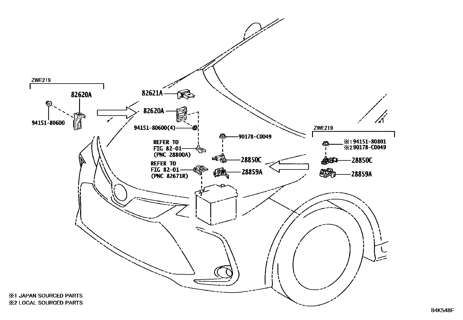 Toyota COROLLA 开关和继电器和ECU EPC diagram — 84K548F