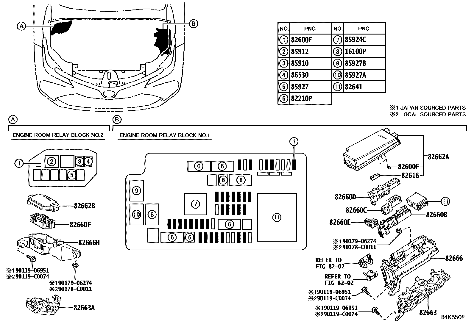Toyota COROLLA 开关和继电器和ECU EPC diagram — 84K550E