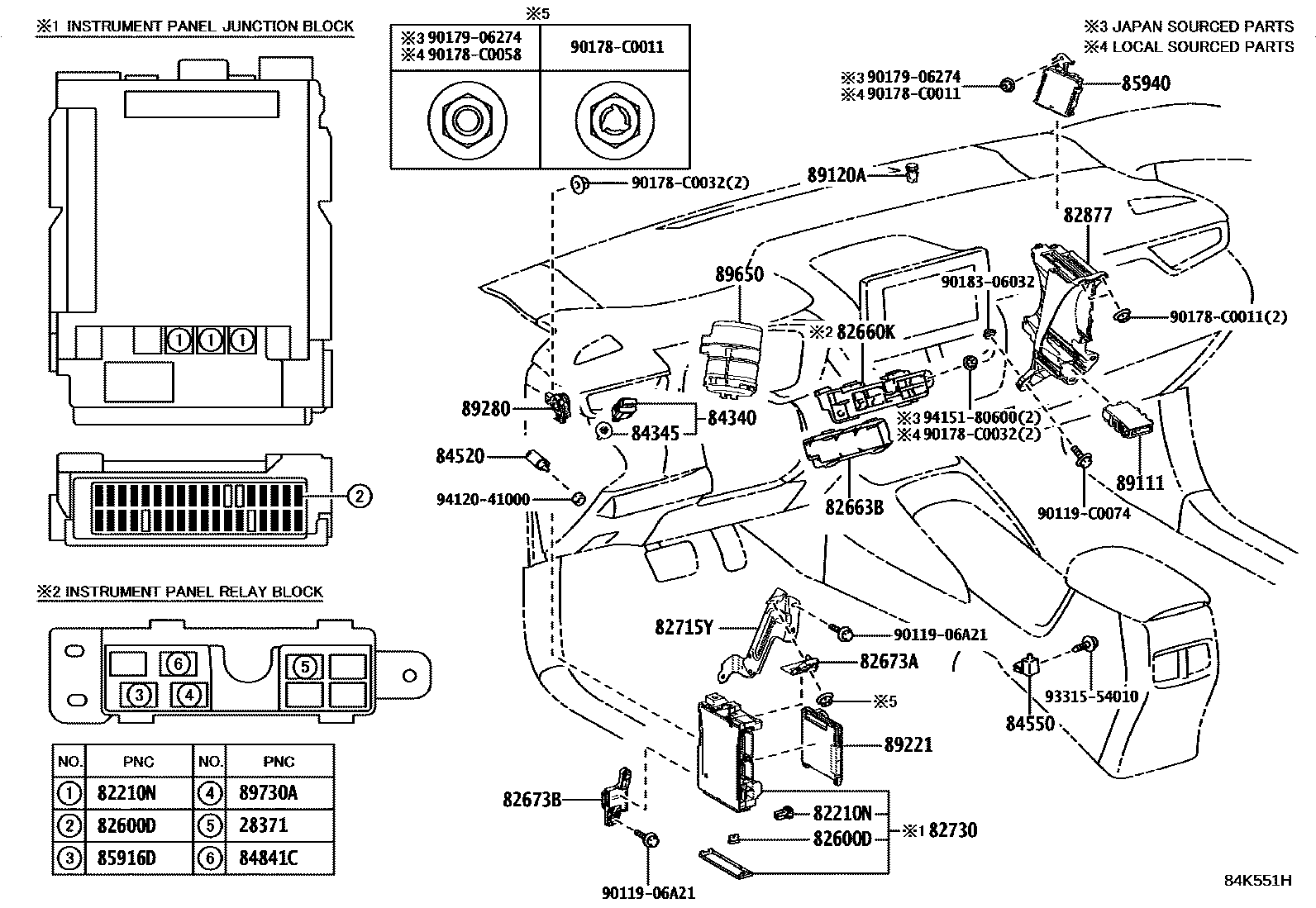 Toyota COROLLA 开关和继电器和ECU EPC diagram — 84K551H