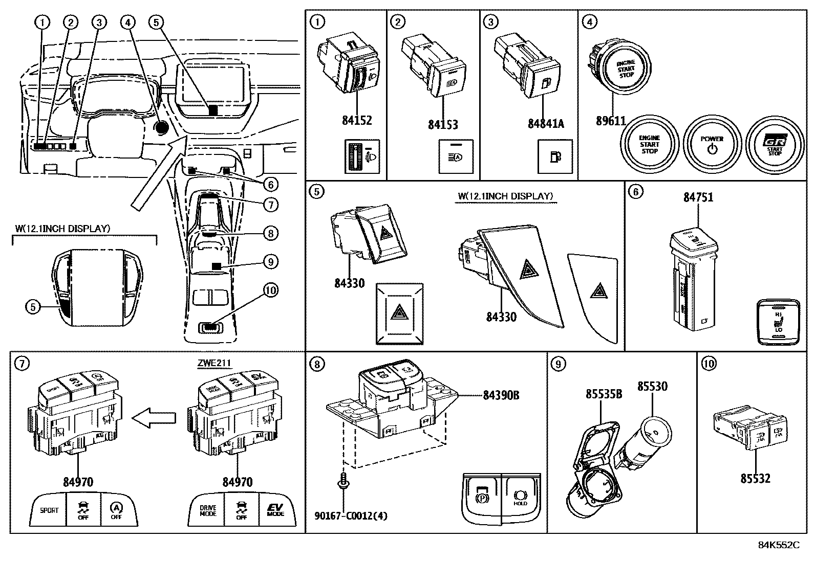 Toyota COROLLA 开关和继电器和ECU EPC diagram — 84K552C