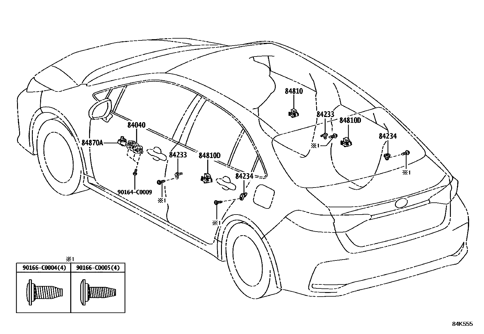 Toyota COROLLA 开关和继电器和ECU EPC diagram — 84K555