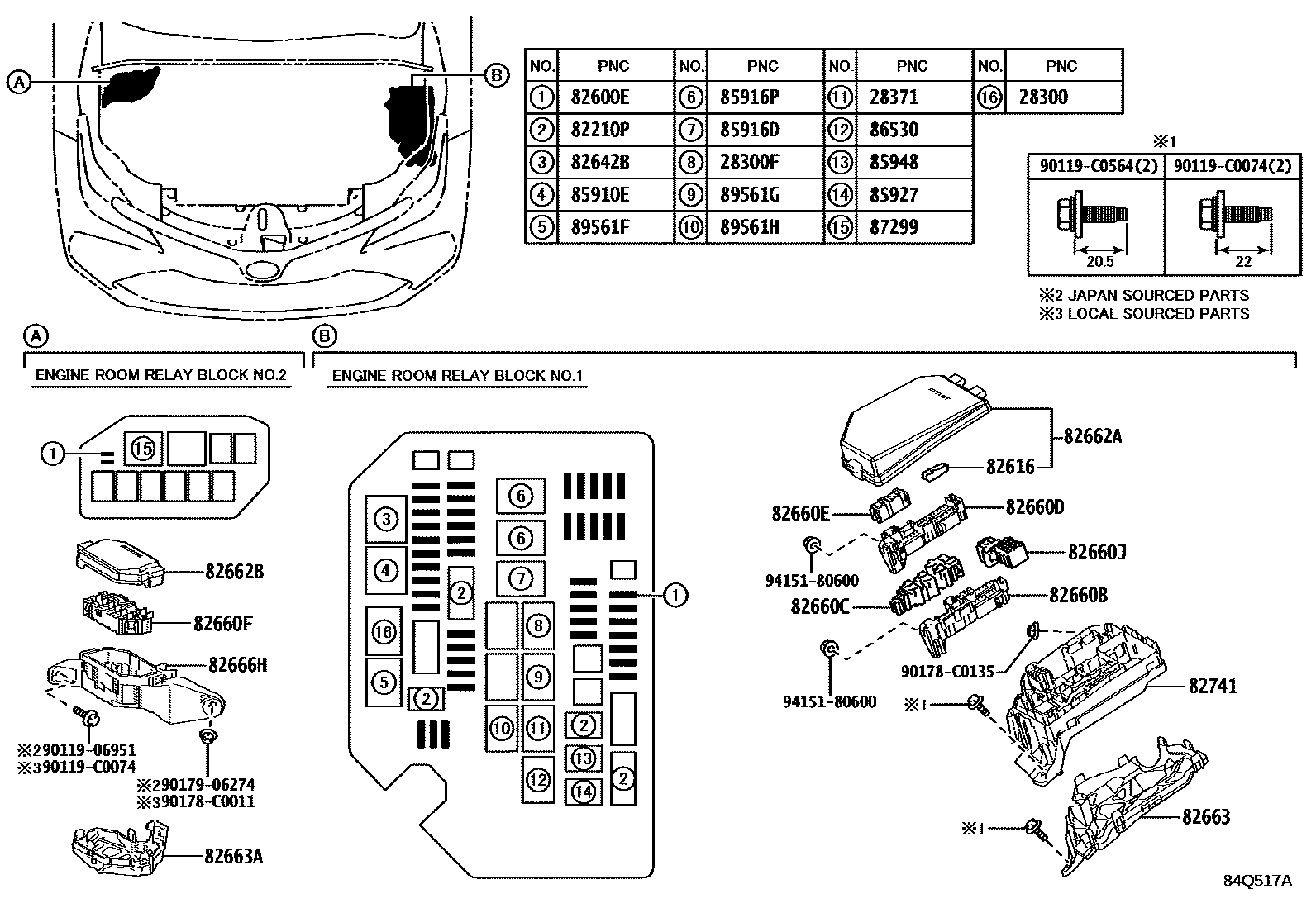 Toyota COROLLA 开关和继电器和ECU EPC diagram — 84Q517A