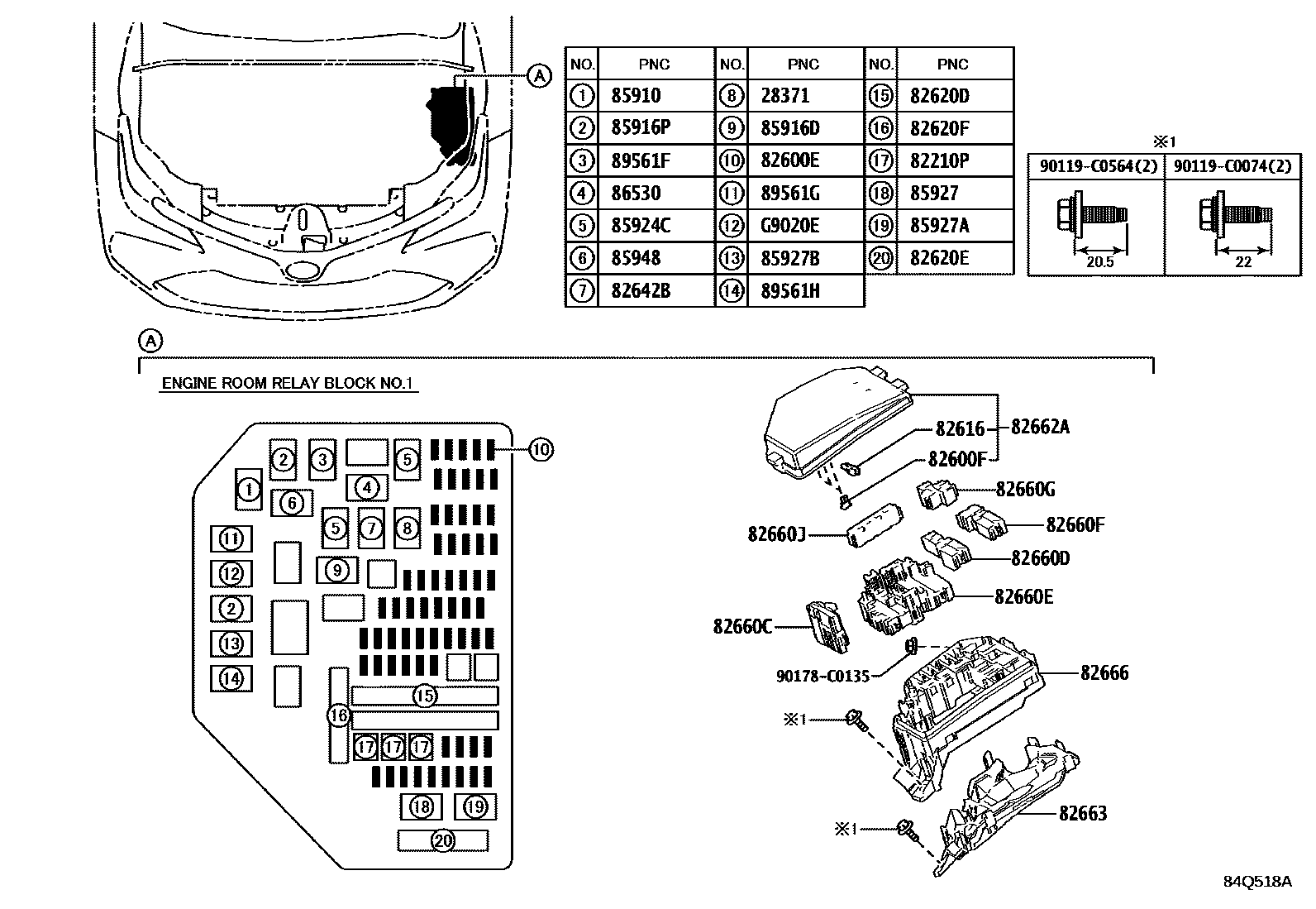 Toyota COROLLA 开关和继电器和ECU EPC diagram — 84Q518A