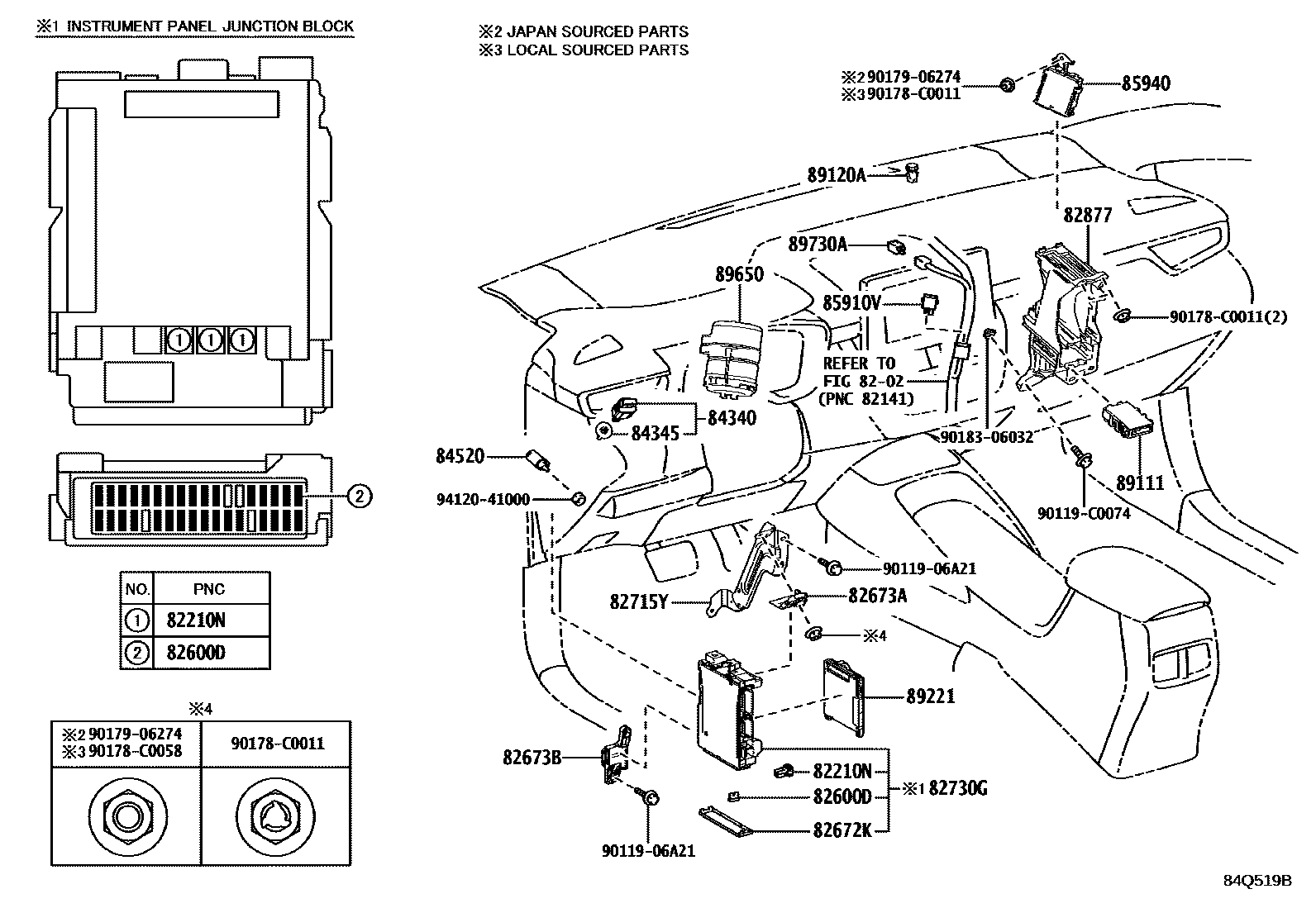 Toyota COROLLA 开关和继电器和ECU EPC diagram — 84Q519B