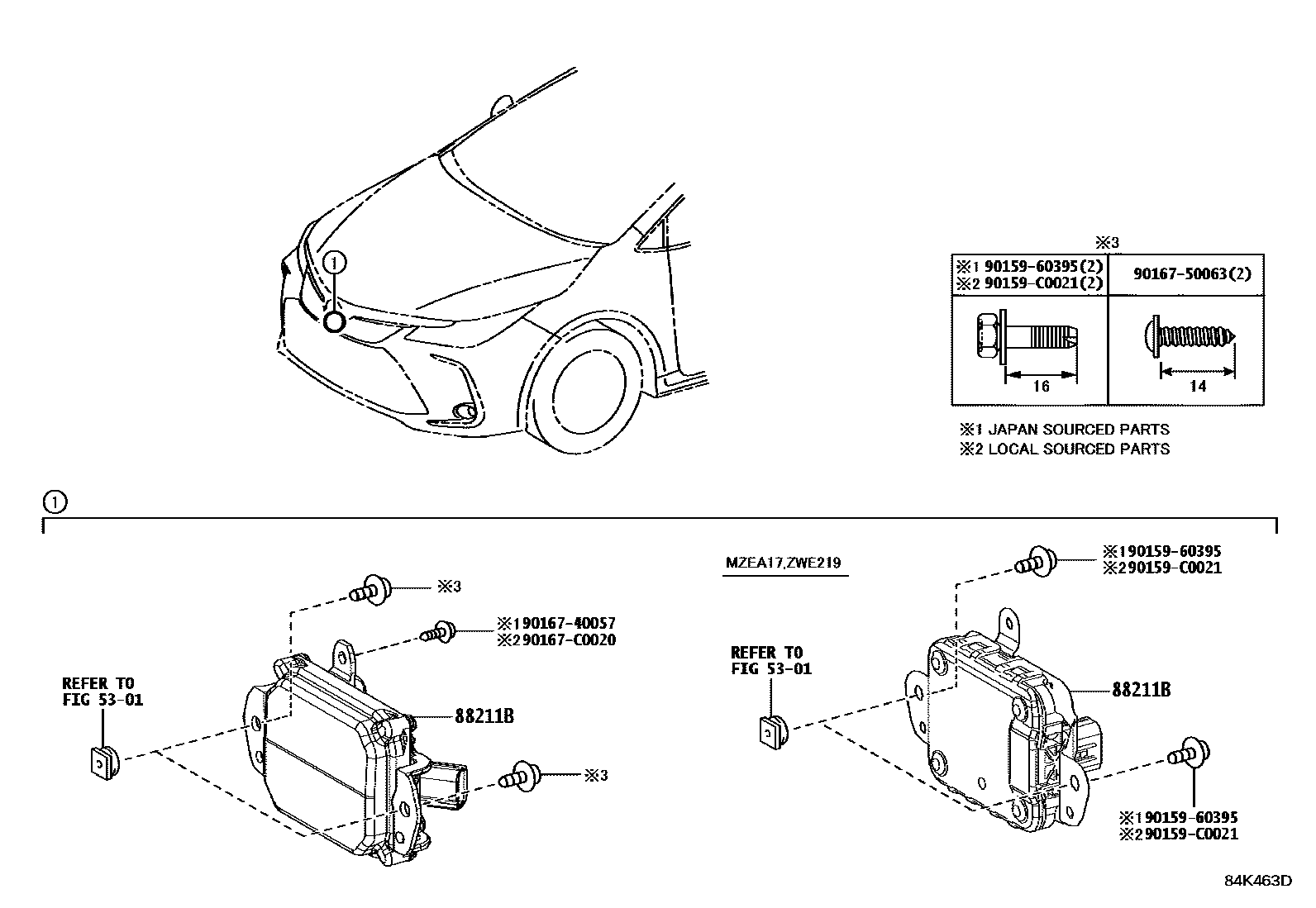 Toyota COROLLA 巡航控制(自动行驶) EPC diagram — 84K463D