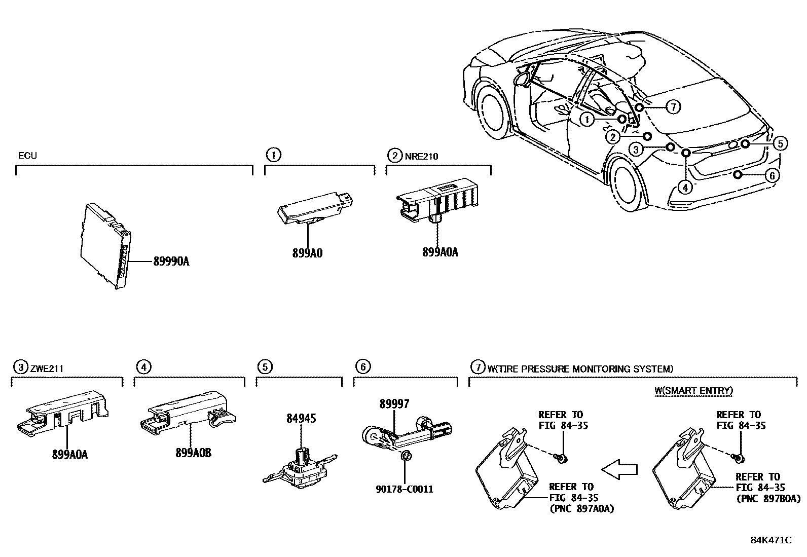 Toyota COROLLA 遥控门锁 EPC diagram — 84K471C
