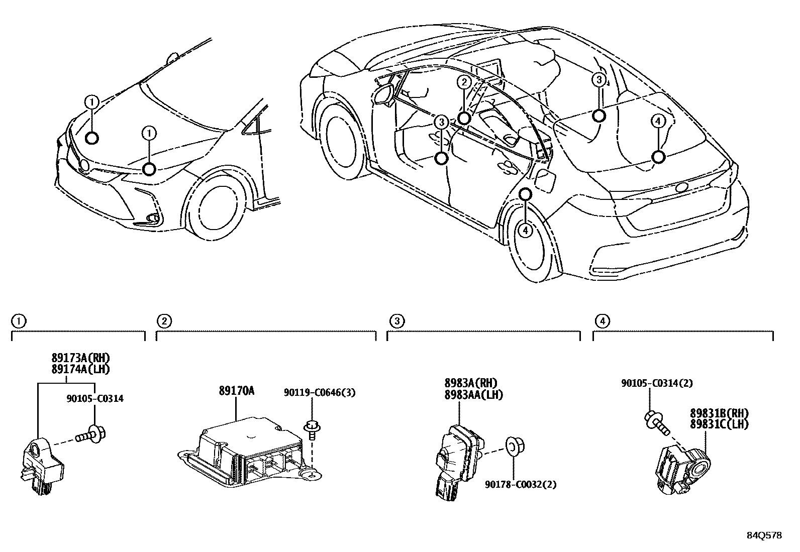 Toyota COROLLA 空气囊 EPC diagram — 84Q578