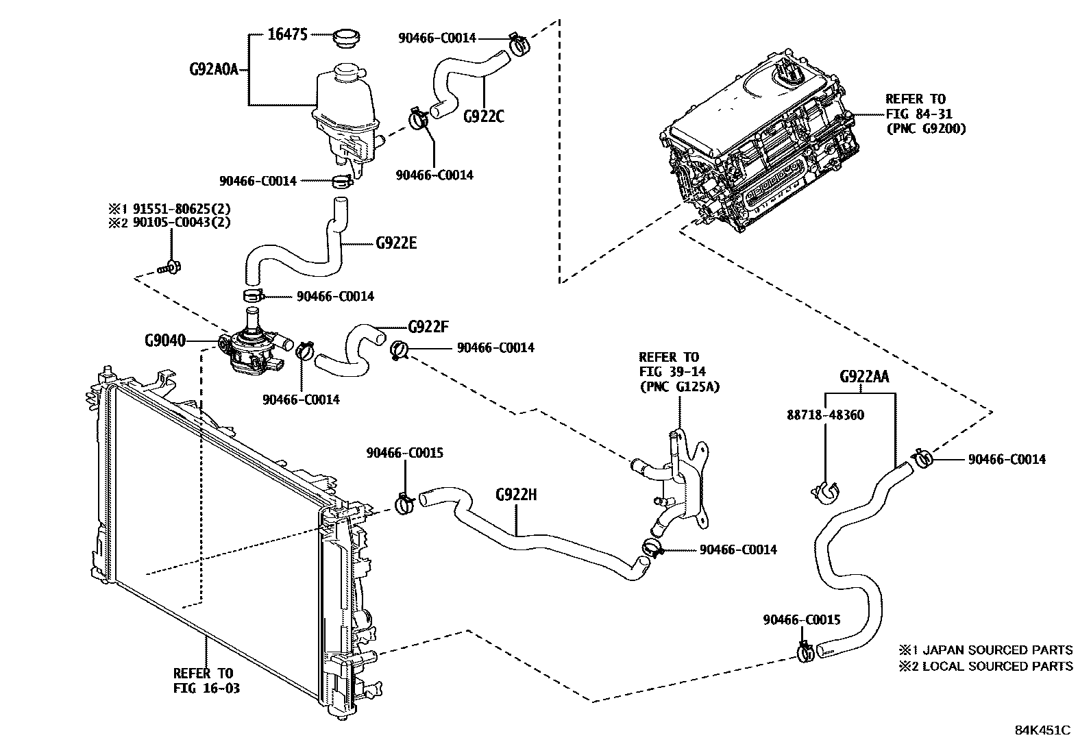 Toyota COROLLA 逆变器冷却系统 EPC diagram — 84K451C