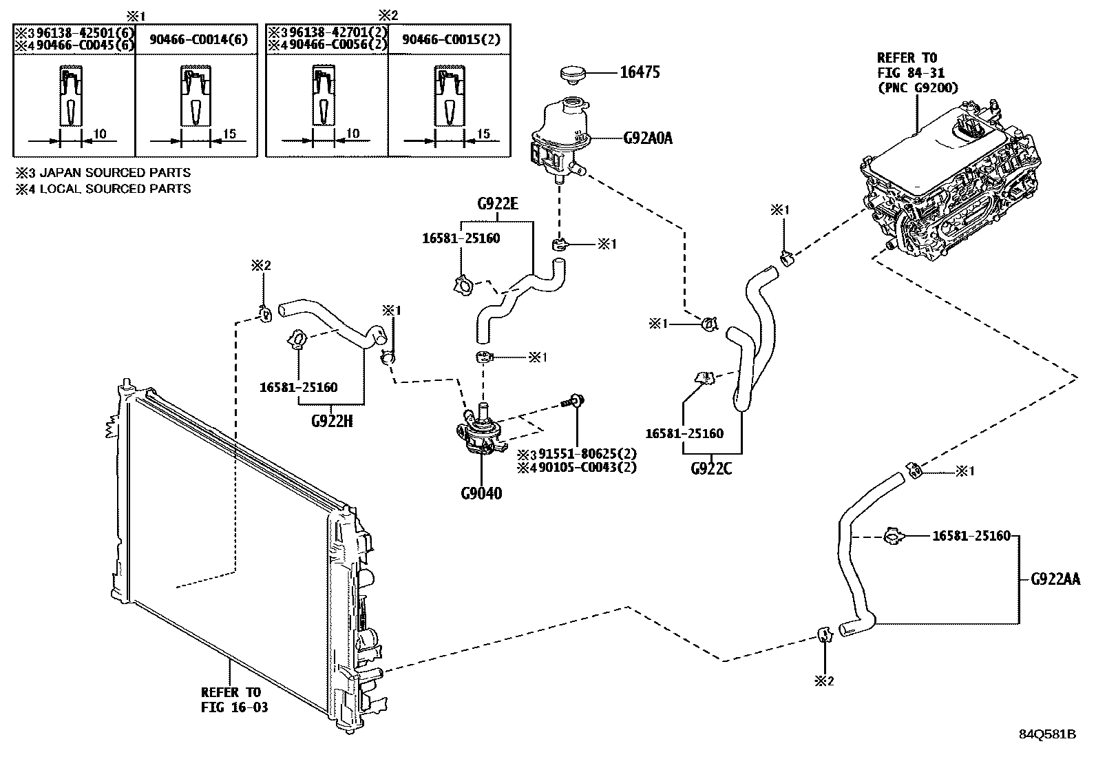 Toyota COROLLA 逆变器冷却系统 EPC diagram — 84Q581B