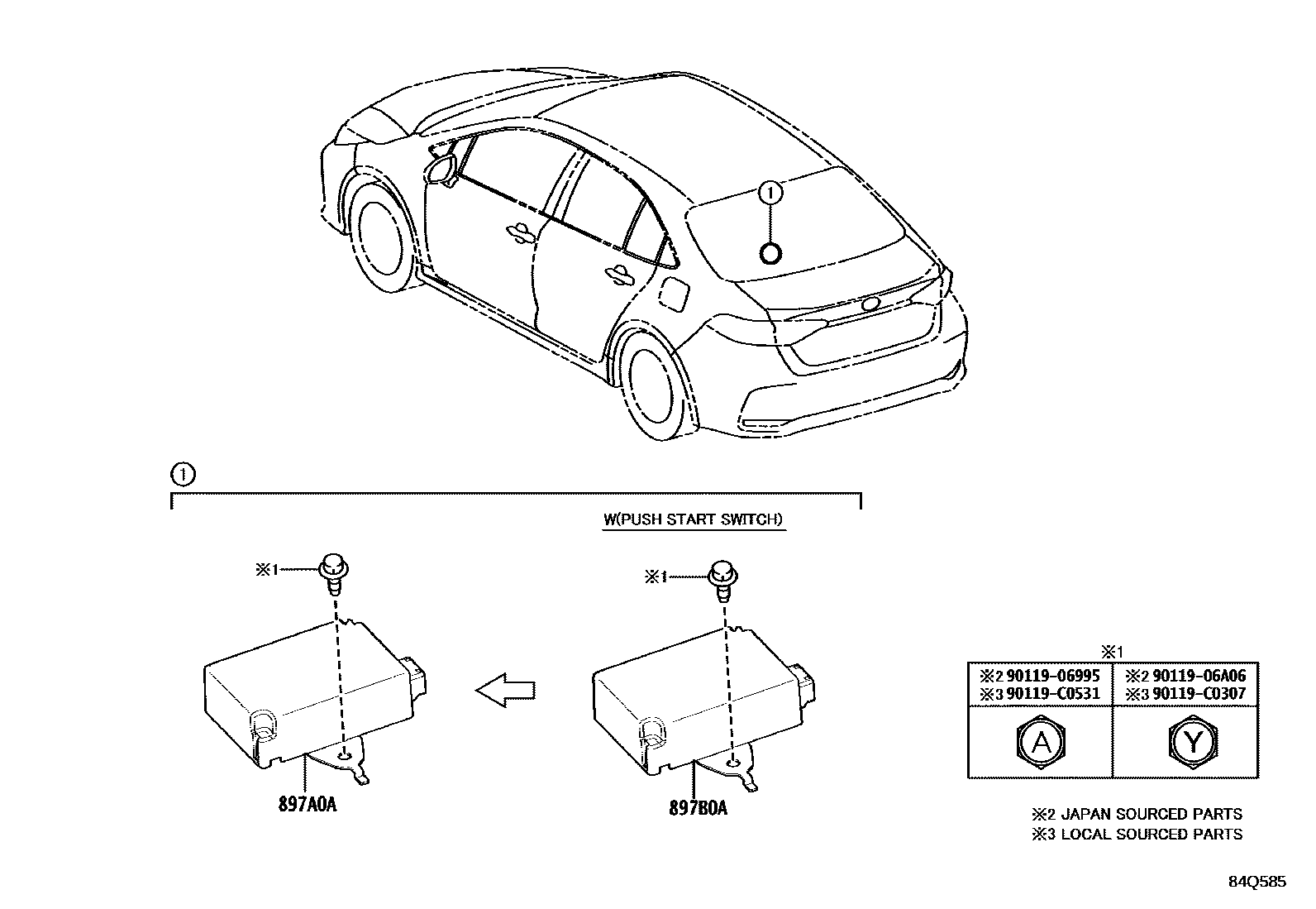 Toyota COROLLA 轮胎压力警告系统 EPC diagram — 84Q585