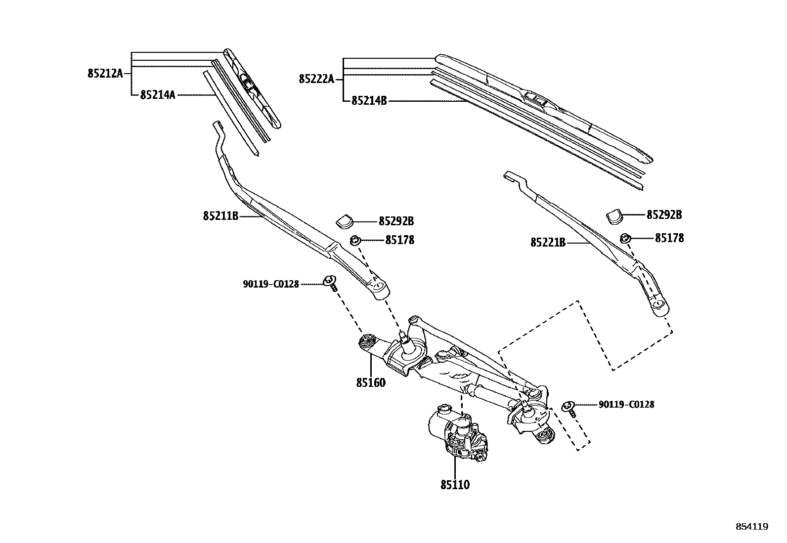 Toyota COROLLA 挡风玻璃刮水器 EPC diagram — 854119