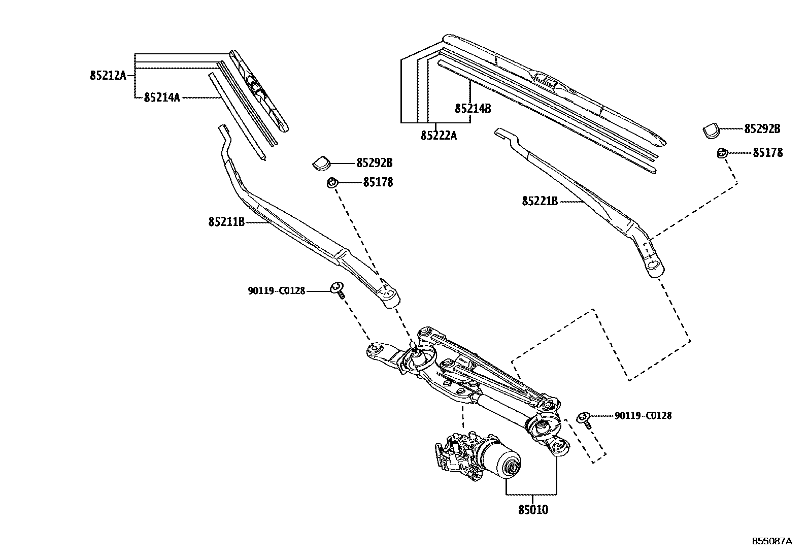Toyota COROLLA 挡风玻璃刮水器 EPC diagram — 855087A