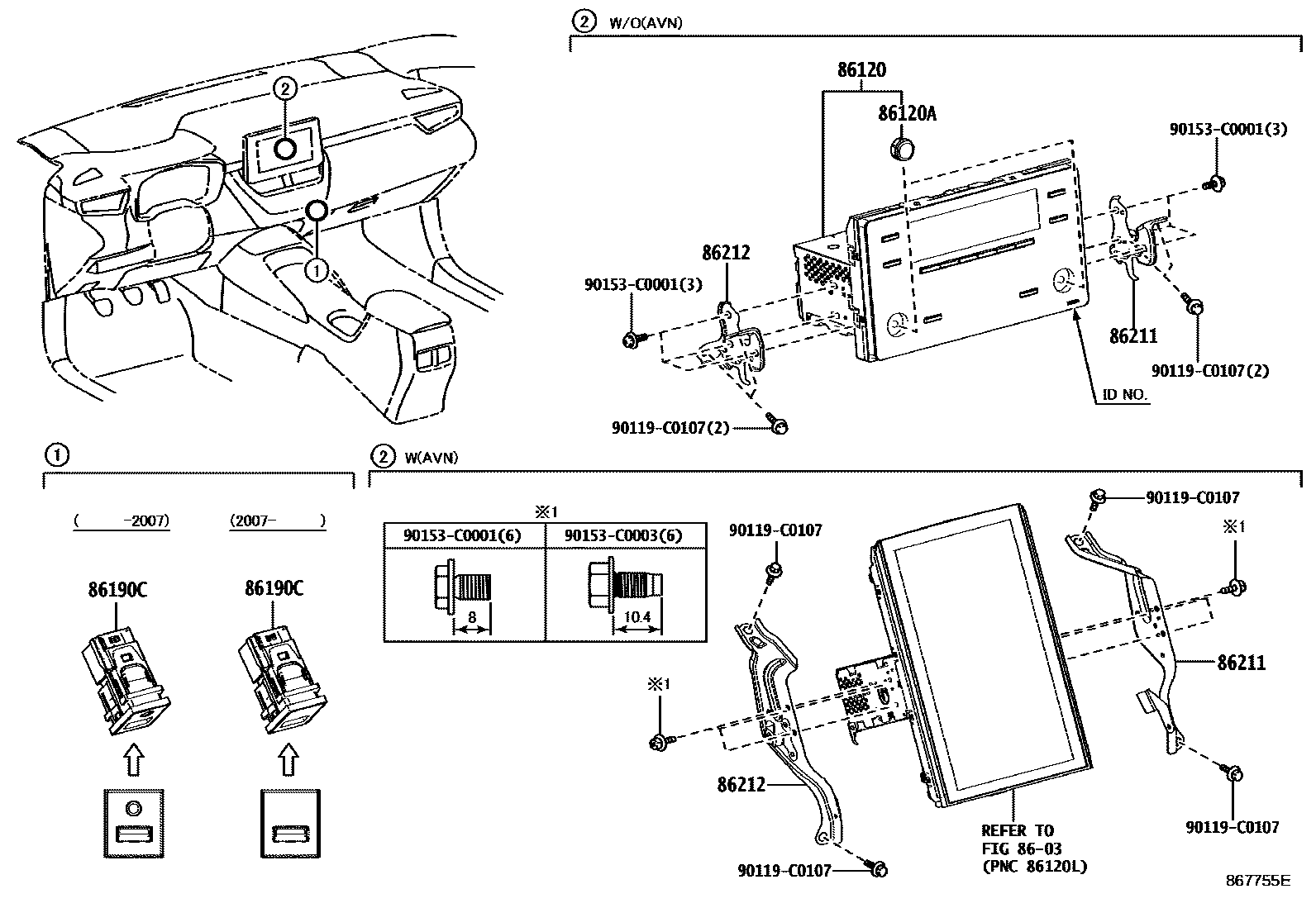 Toyota COROLLA 收音机、放大器和冷凝器 EPC diagram — 867755E