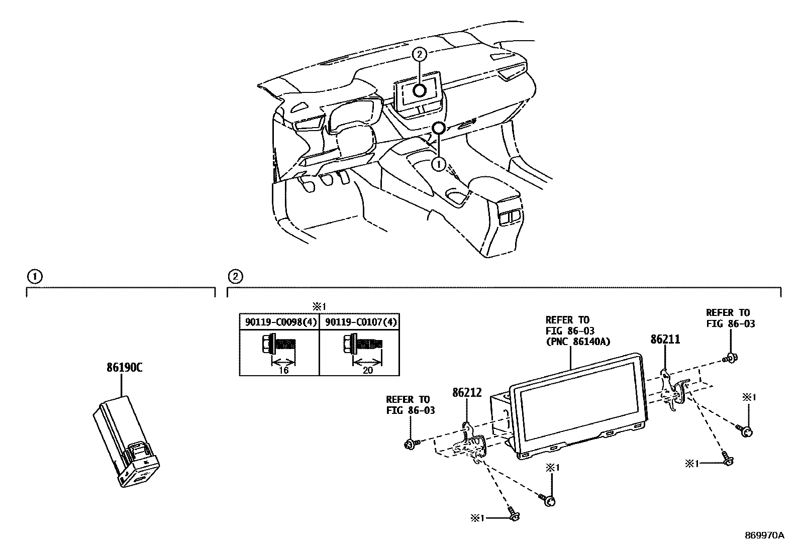 Toyota COROLLA 收音机、放大器和冷凝器 EPC diagram — 869970A