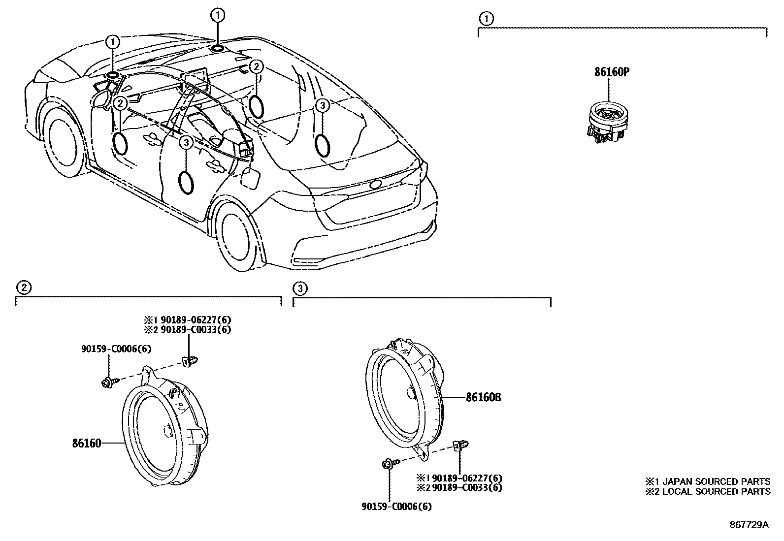 Toyota COROLLA 扬声器 EPC diagram — 867729A