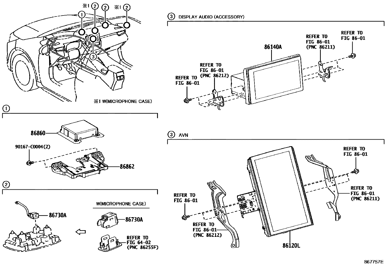 Toyota COROLLA 导航和前监视器显示屏 EPC diagram — 867757E