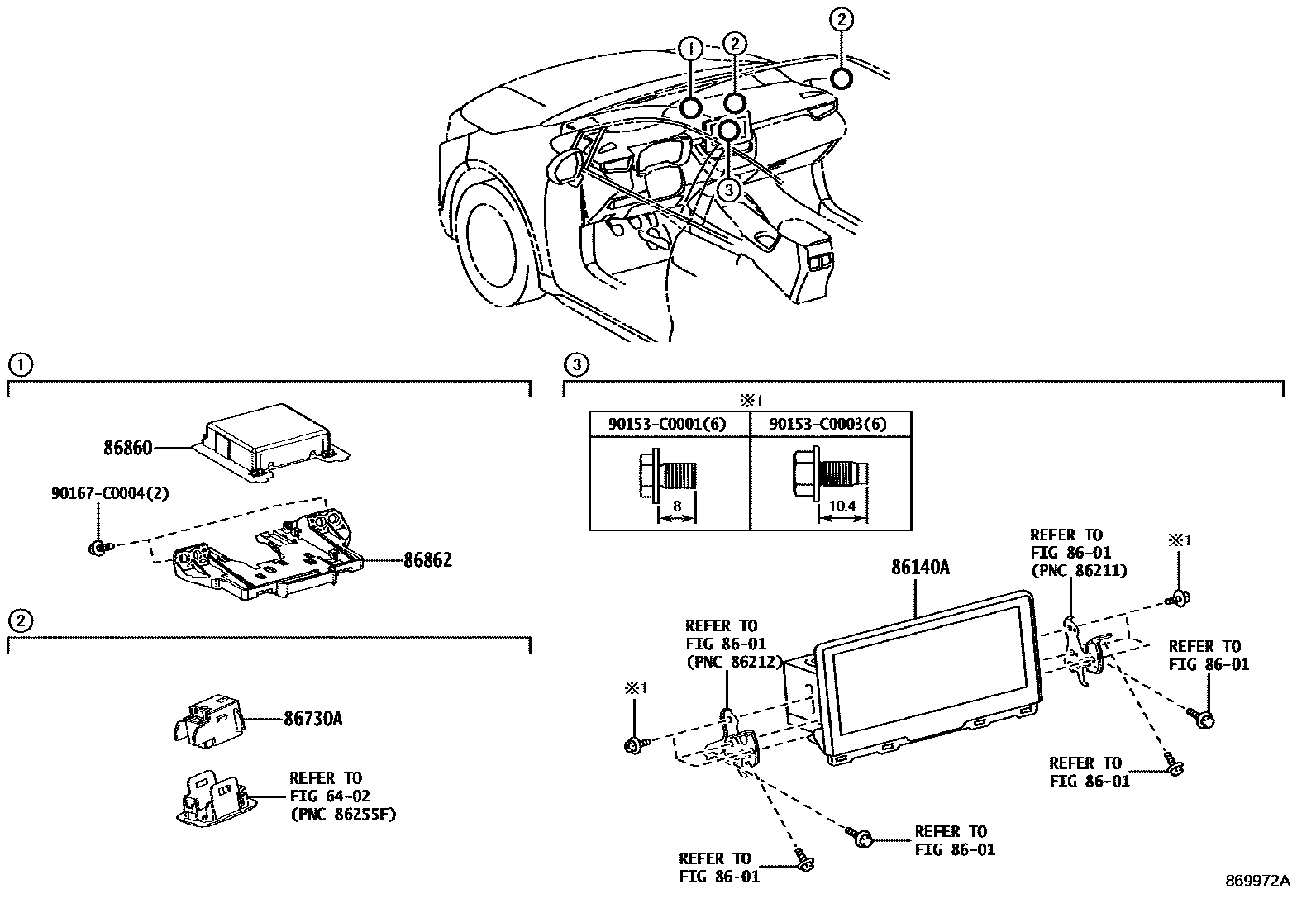 Toyota COROLLA 导航和前监视器显示屏 EPC diagram — 869972A