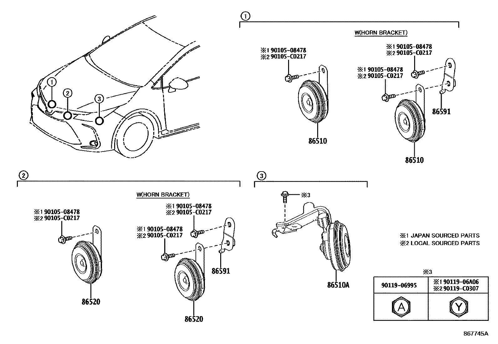 Toyota COROLLA 喇叭 EPC diagram — 867745A