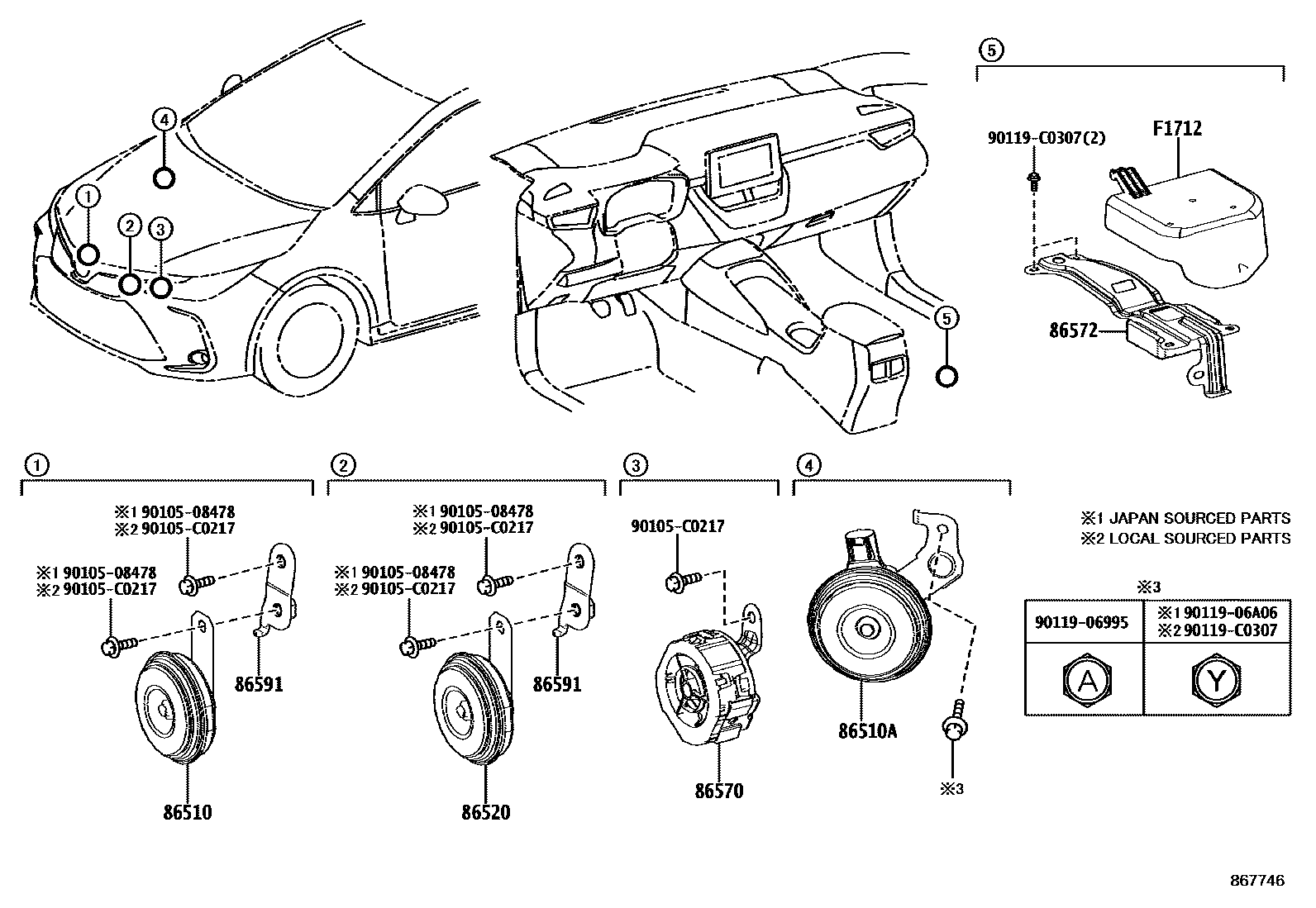 Toyota COROLLA 喇叭 EPC diagram — 867746