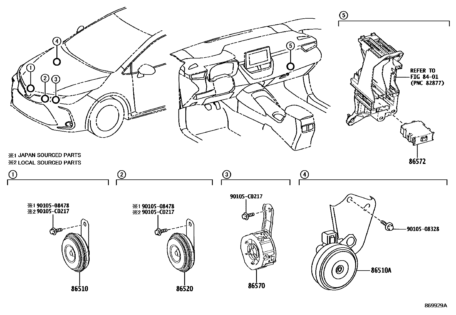 Toyota COROLLA 喇叭 EPC diagram — 869929A