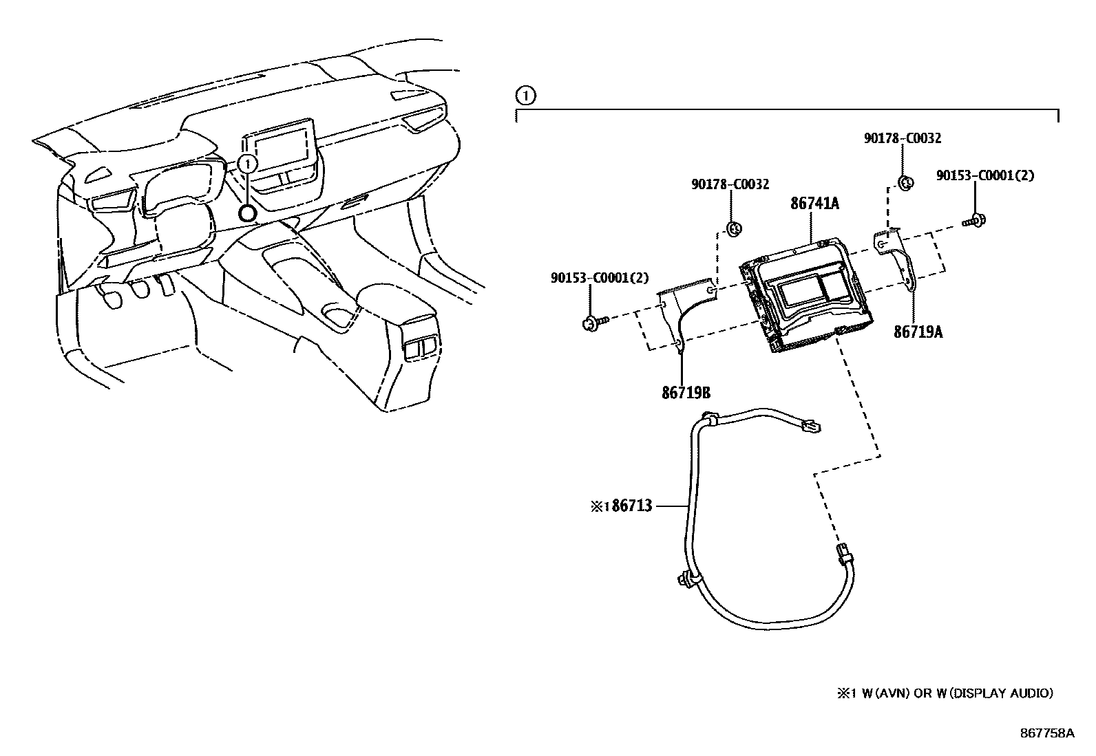 Toyota COROLLA 车载电话和呼救装置 EPC diagram — 867758A