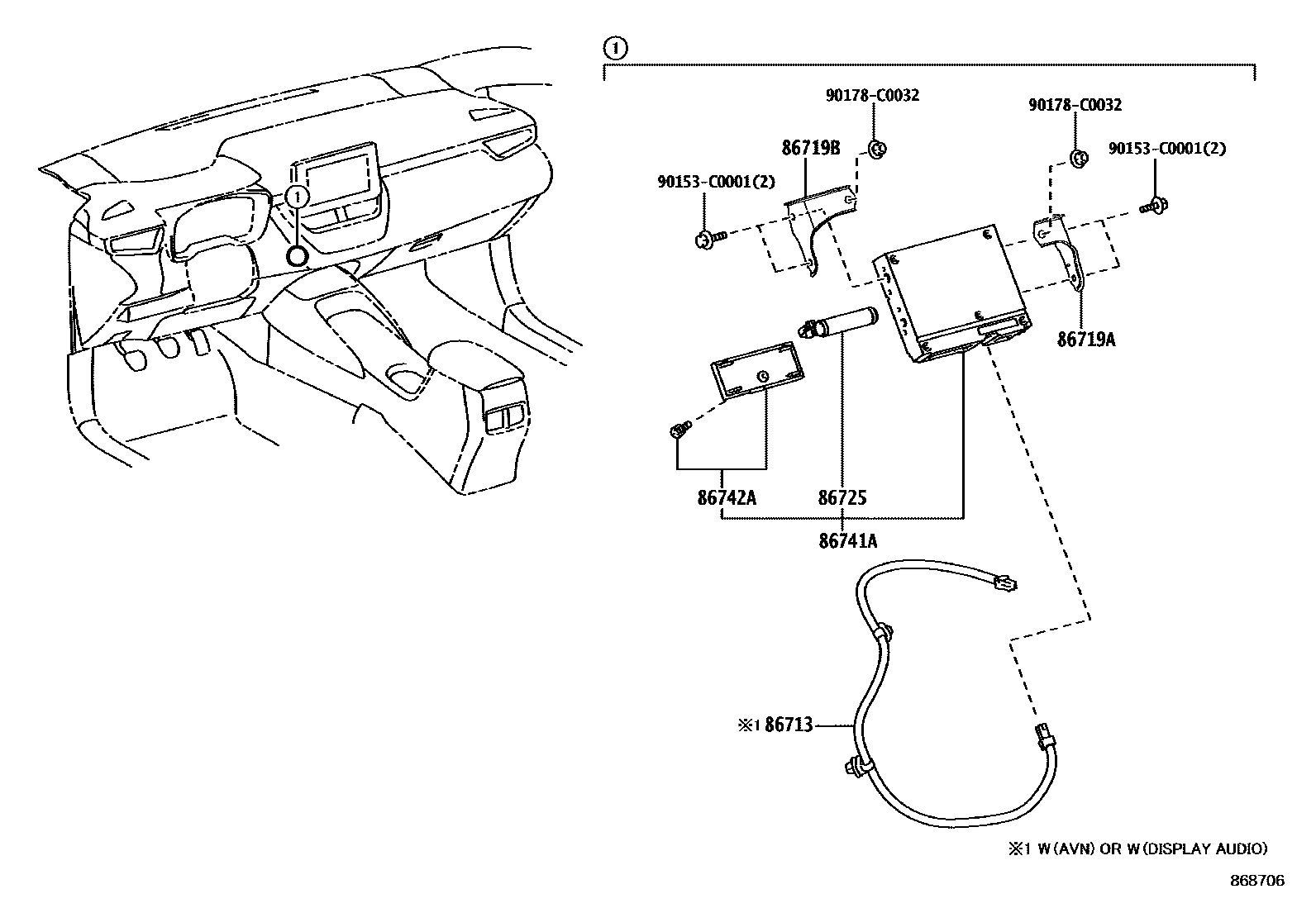 Toyota COROLLA 车载电话和呼救装置 EPC diagram — 868706