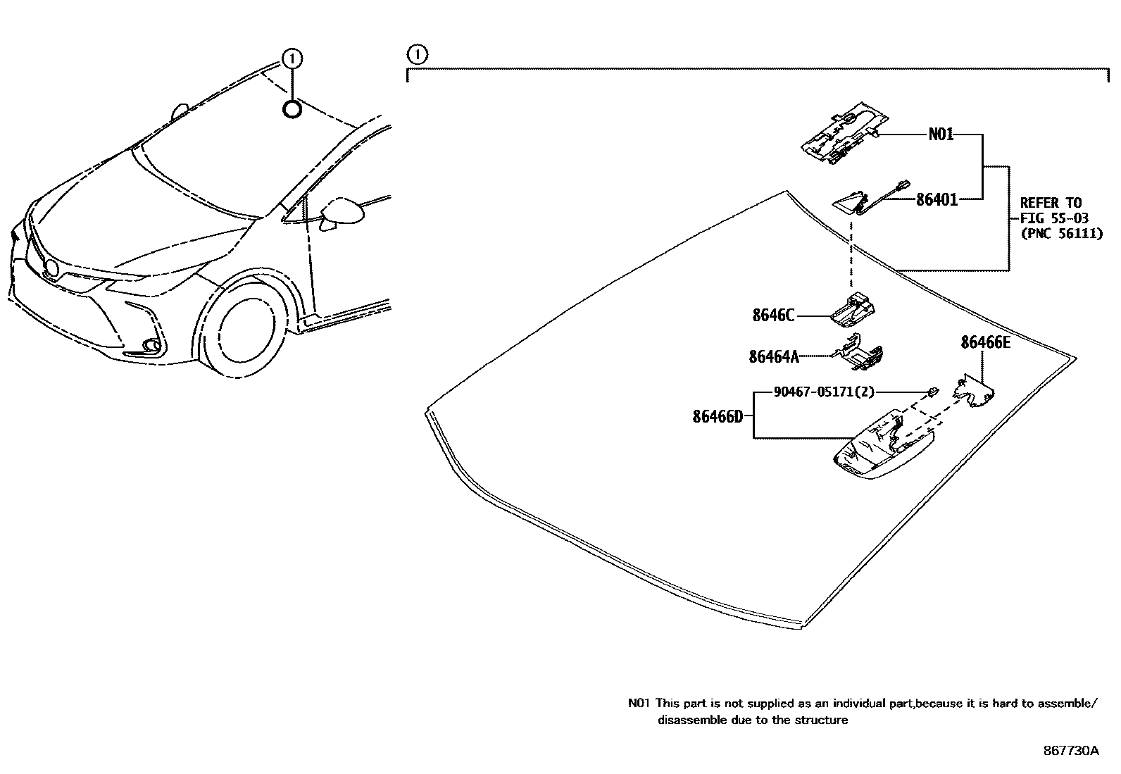 Toyota COROLLA 预碰撞安全系统 EPC diagram — 867730A