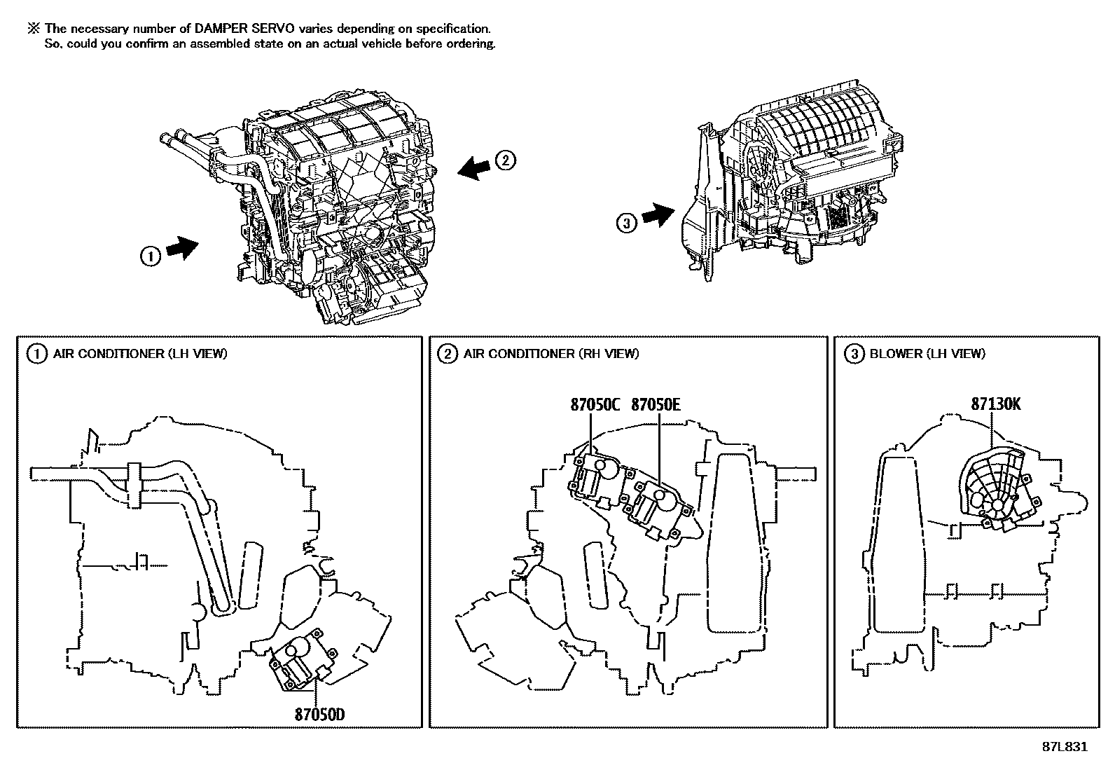 Toyota COROLLA 暖风和空调系统 - 冷却器组件 EPC diagram — 87L831