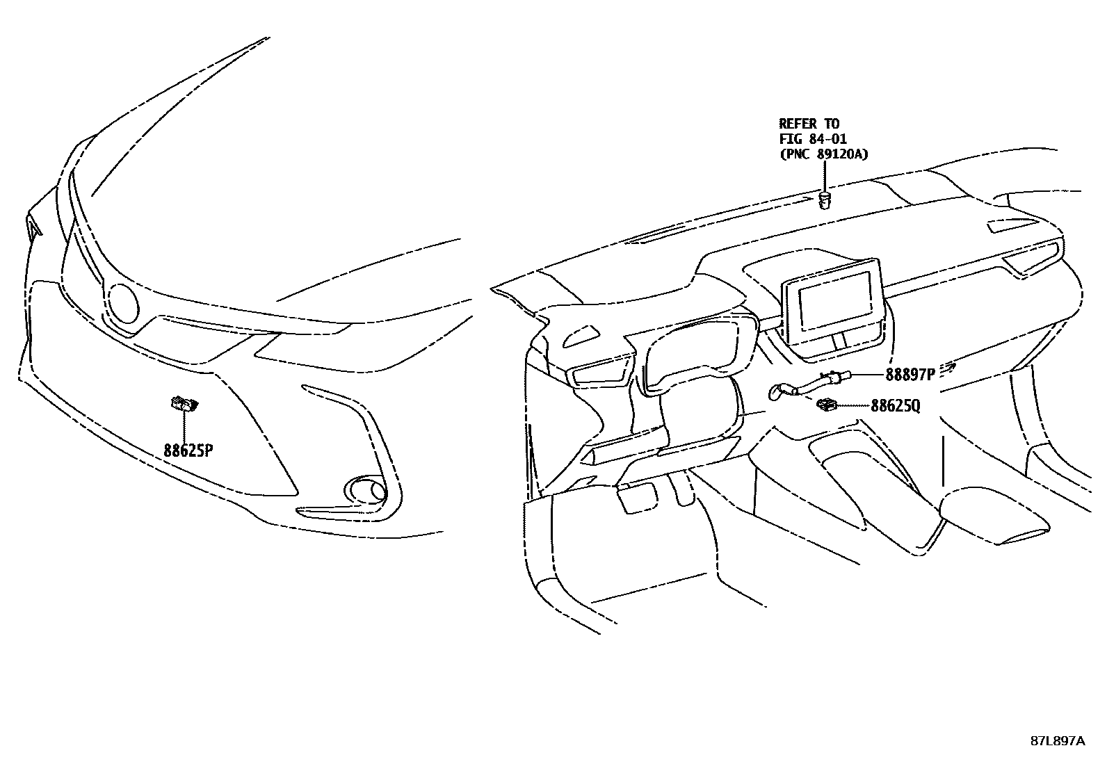 Toyota COROLLA 暖风和空调系统 - 控制器和风管 EPC diagram — 87L897A