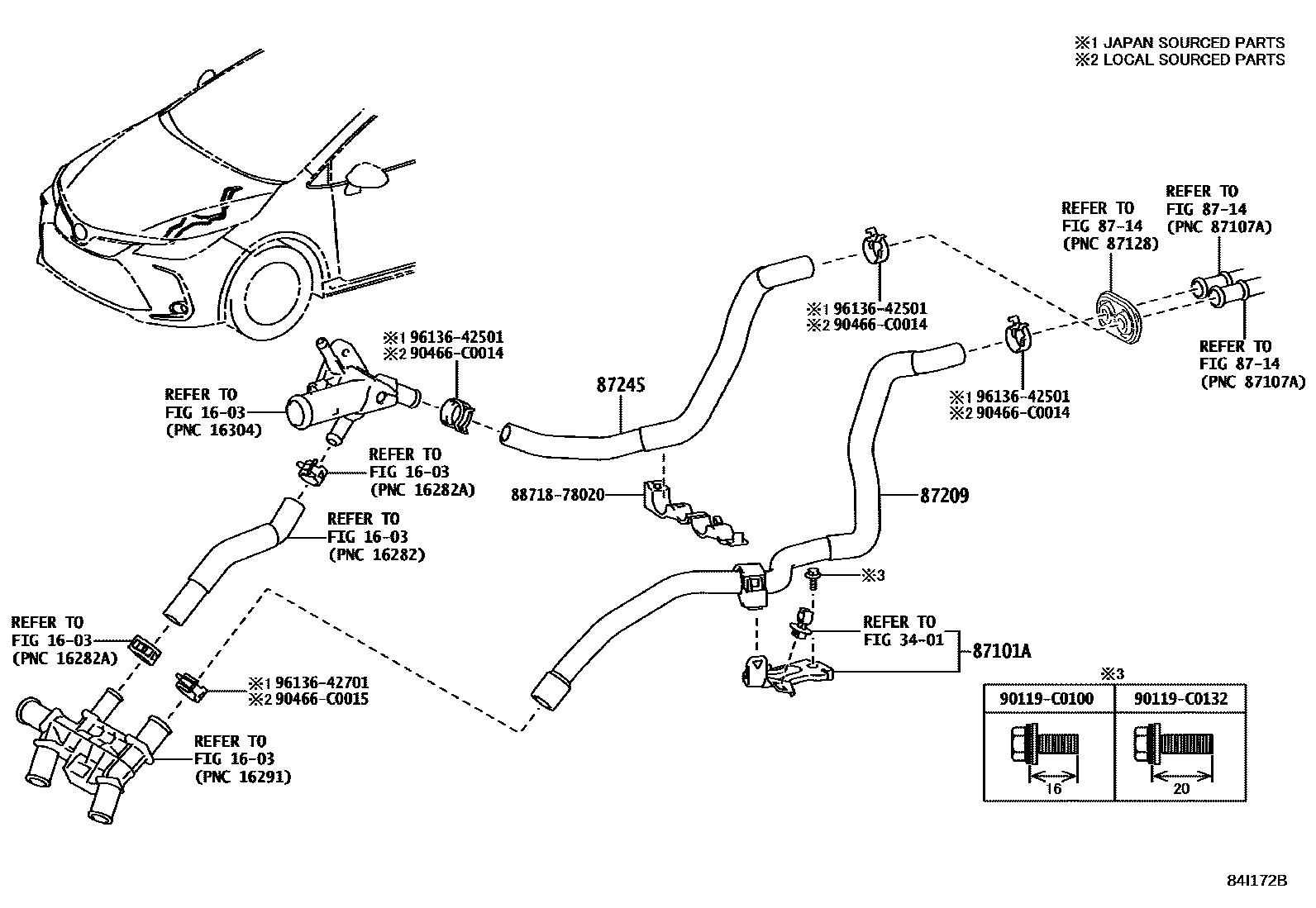 Toyota COROLLA 暖风和空调系统 - 水管 EPC diagram — 87I172B