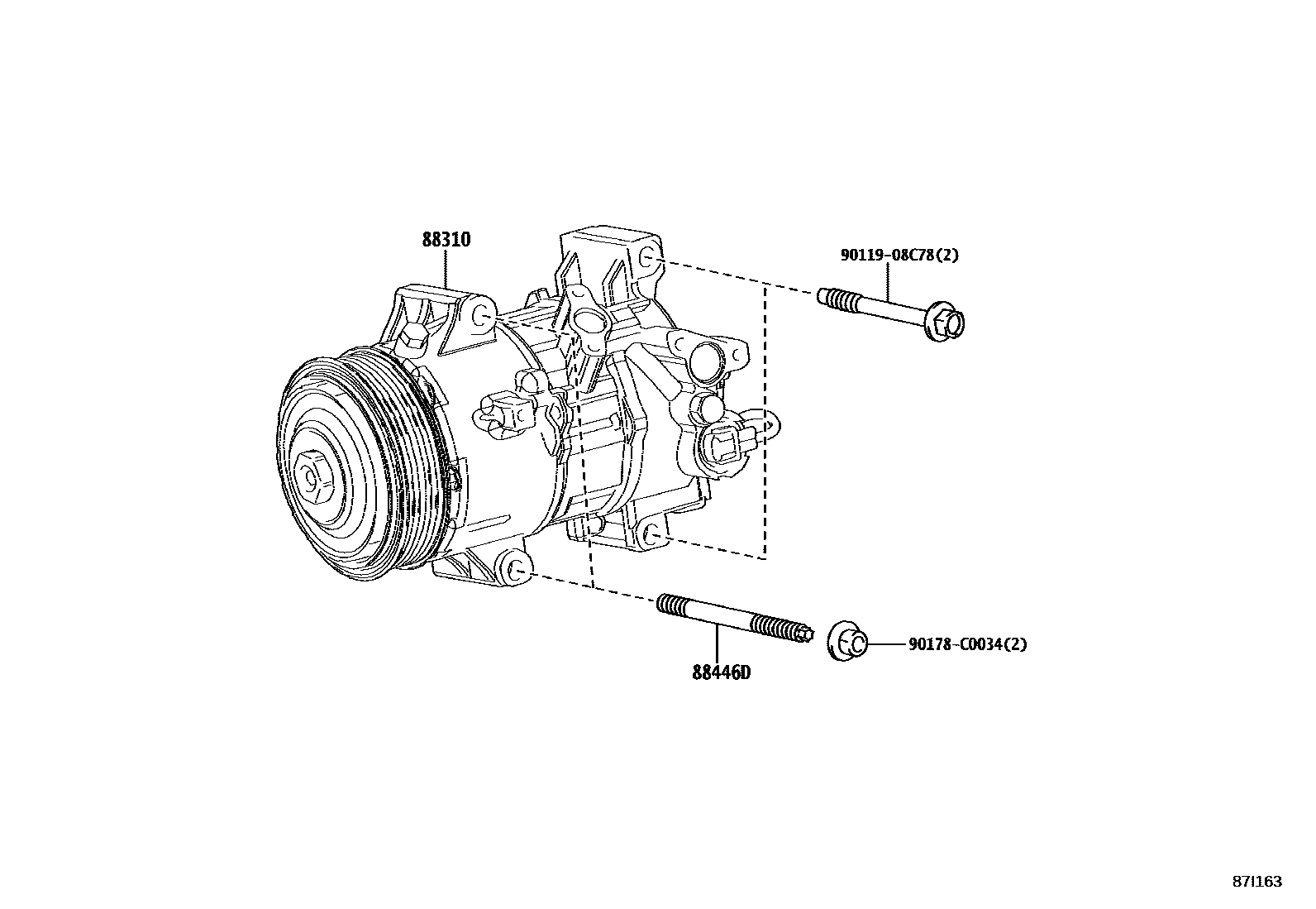 Toyota COROLLA Heating & Air Conditioning - Compressor EPC diagram — 87I163