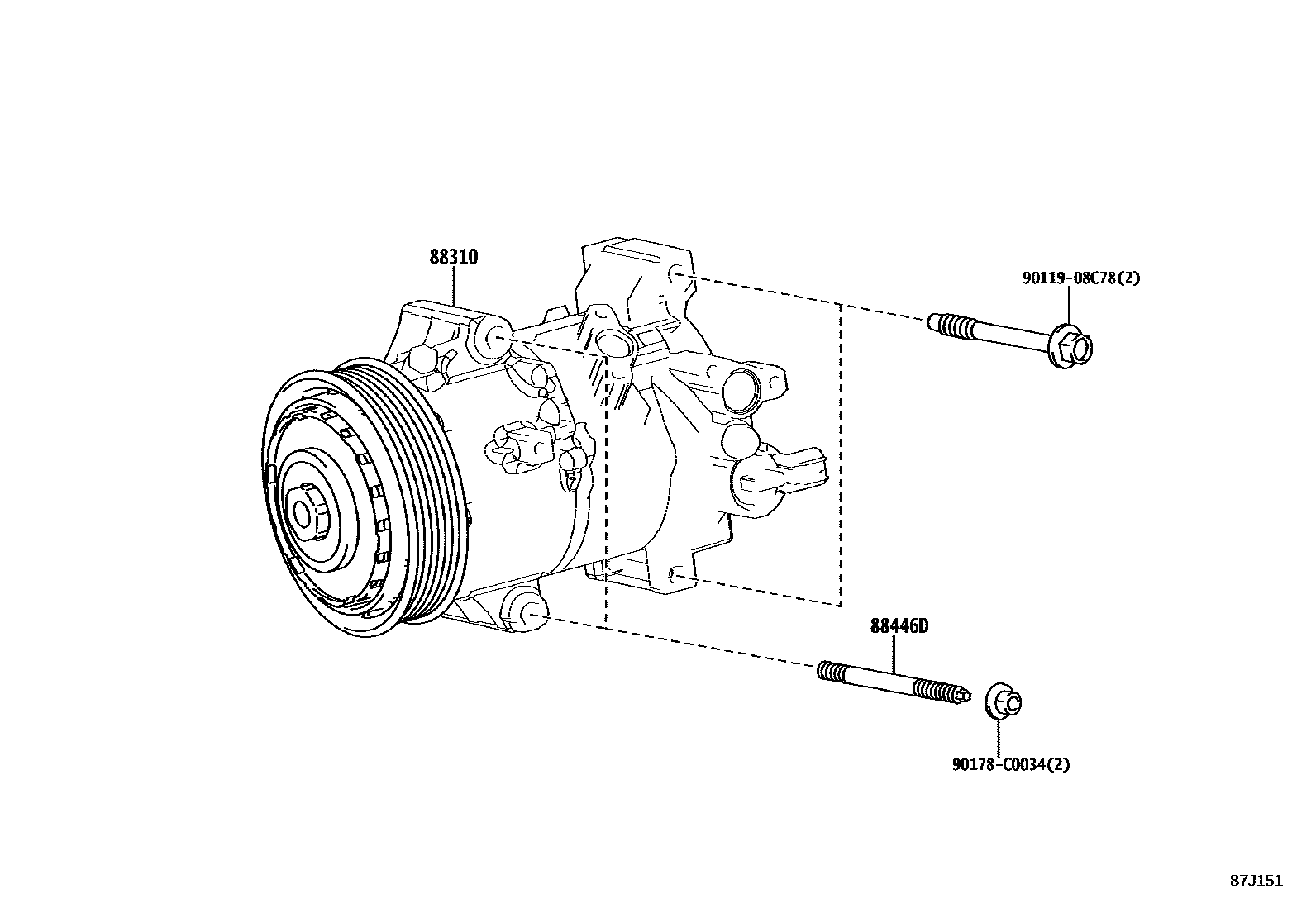 Toyota COROLLA Heating & Air Conditioning - Compressor EPC diagram — 87J151