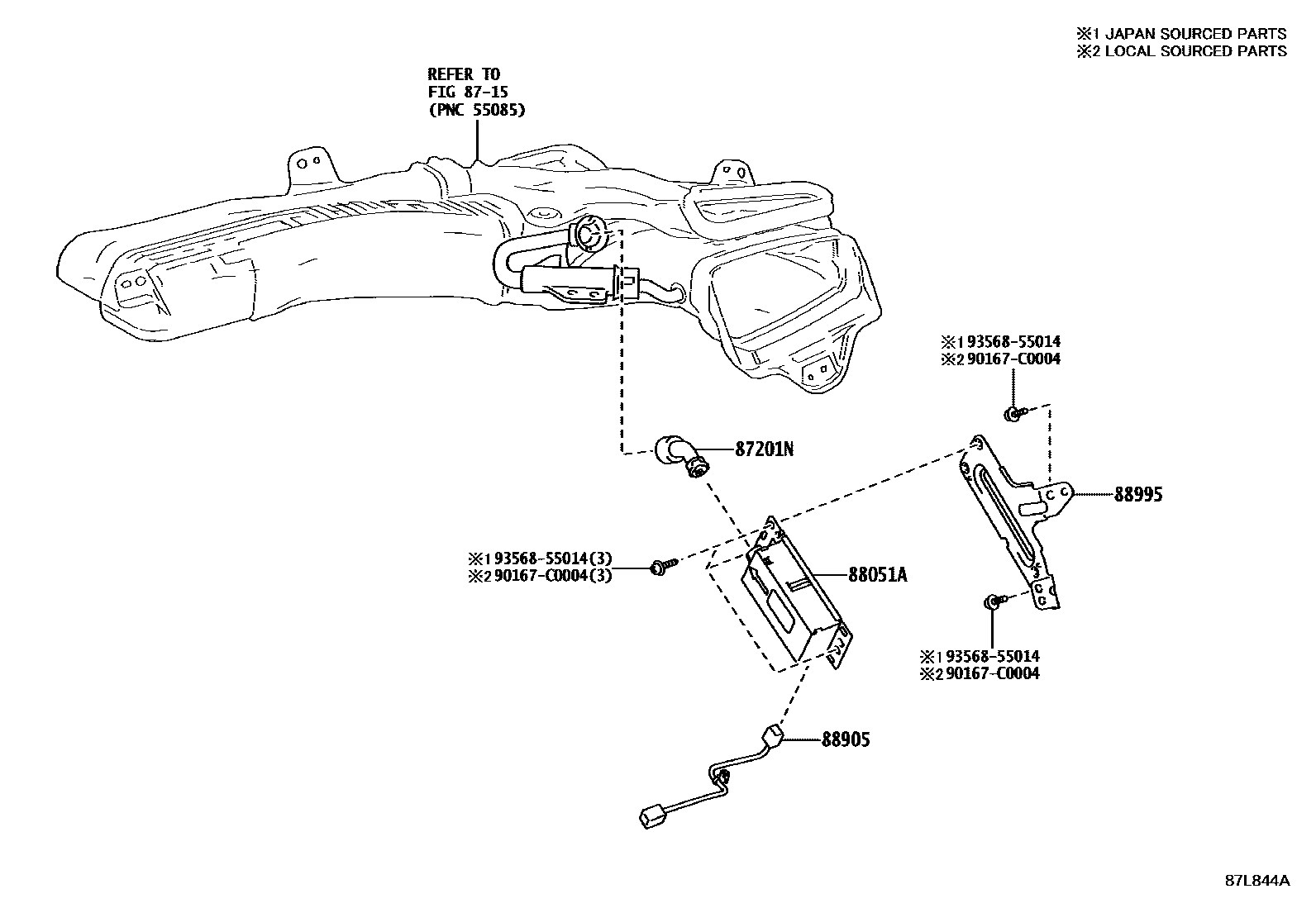 Toyota COROLLA 空气净化器或离子发生器 EPC diagram — 87L844A