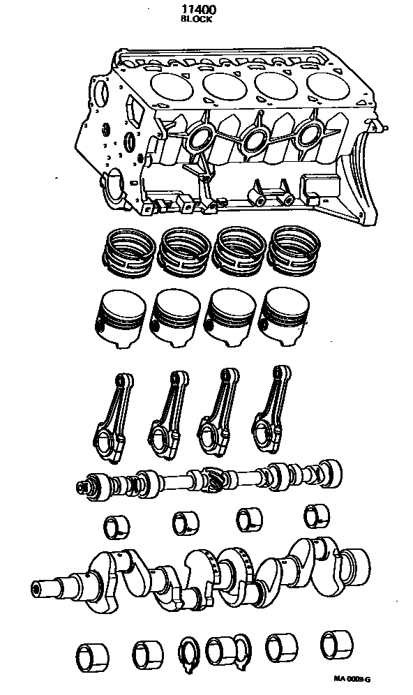 Toyota COROLLA Short Block Assembly EPC diagram — MA0009G