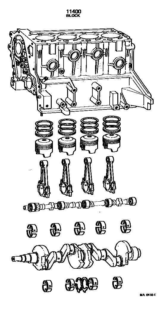 Toyota COROLLA Short Block Assembly EPC diagram — MA0418E