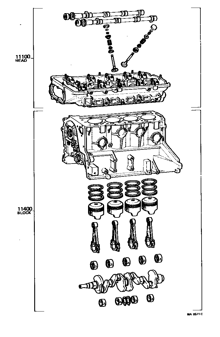 Toyota COROLLA Short Block Assembly EPC diagram — MA0511C