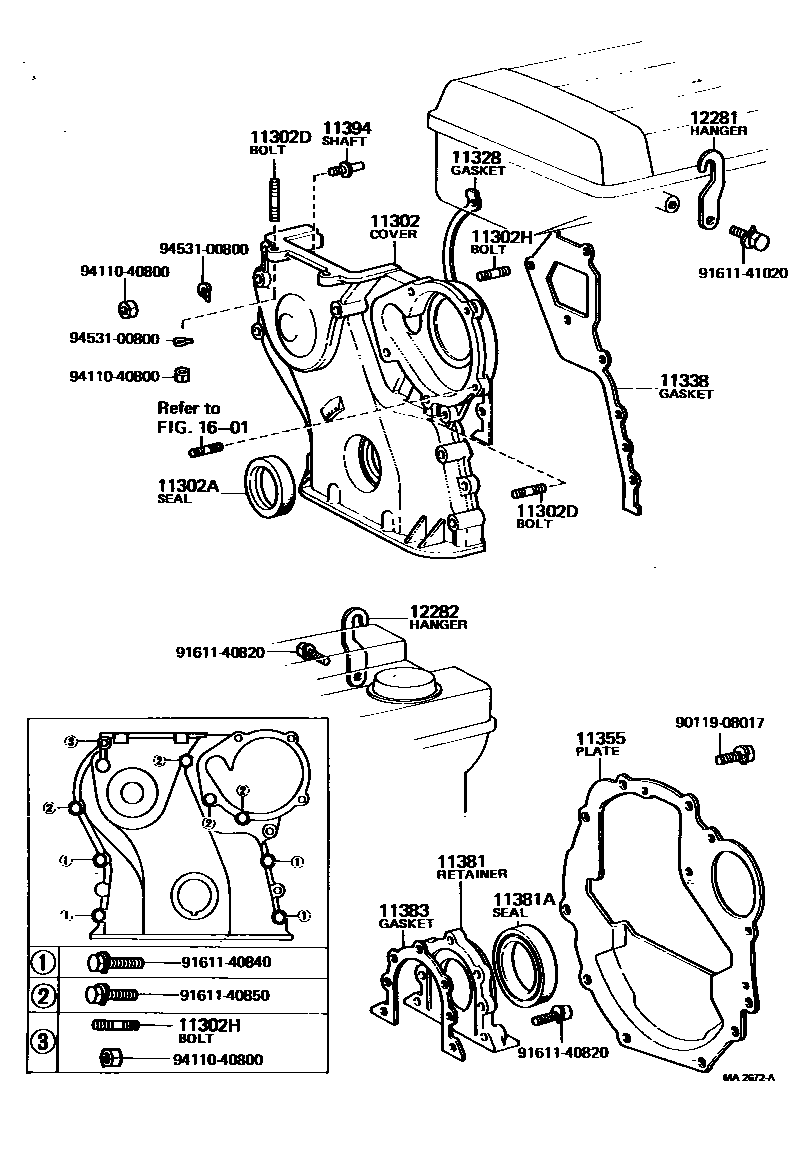 Toyota COROLLA Timing Gear Cover & Rear End Plate EPC diagram — MA2672A