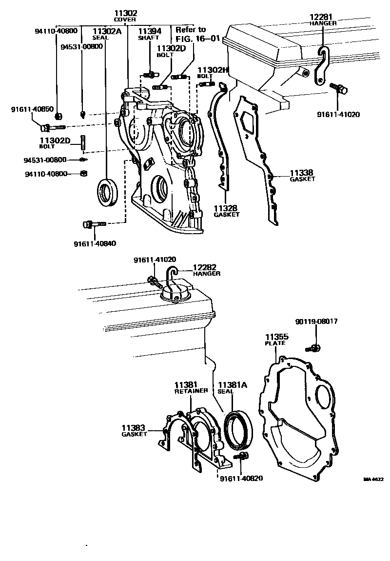 Toyota COROLLA Timing Gear Cover & Rear End Plate EPC diagram — MA4622