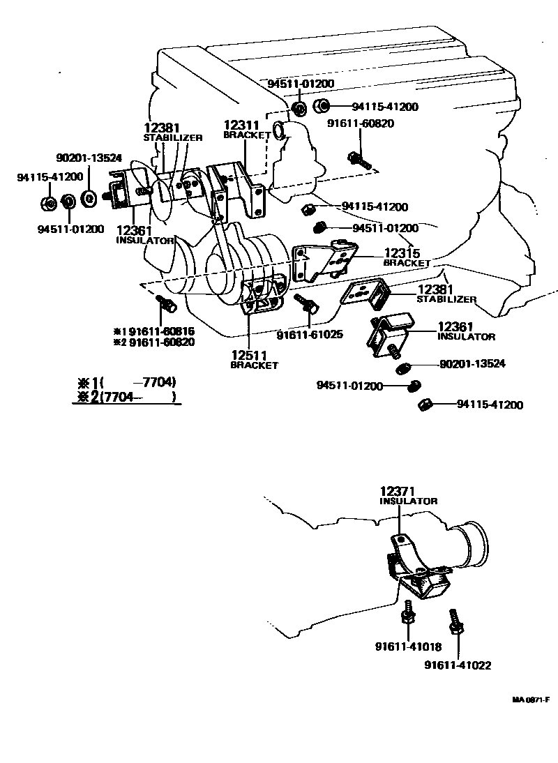 Toyota COROLLA Engine Mounting EPC diagram — MA0871F