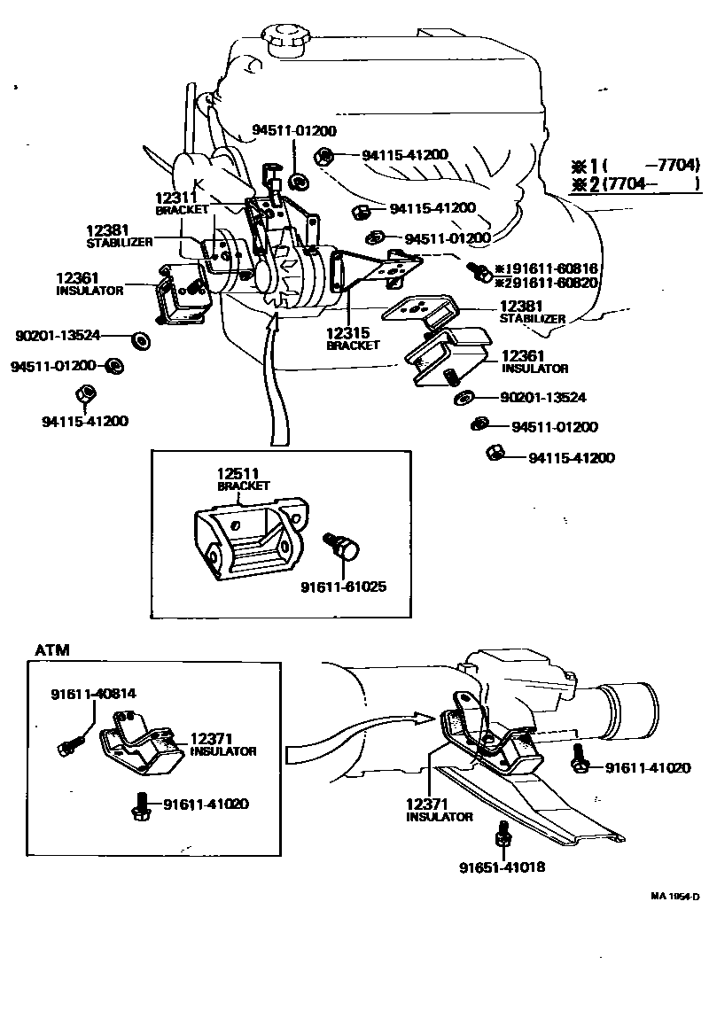 Toyota COROLLA Engine Mounting EPC diagram — MA1954D